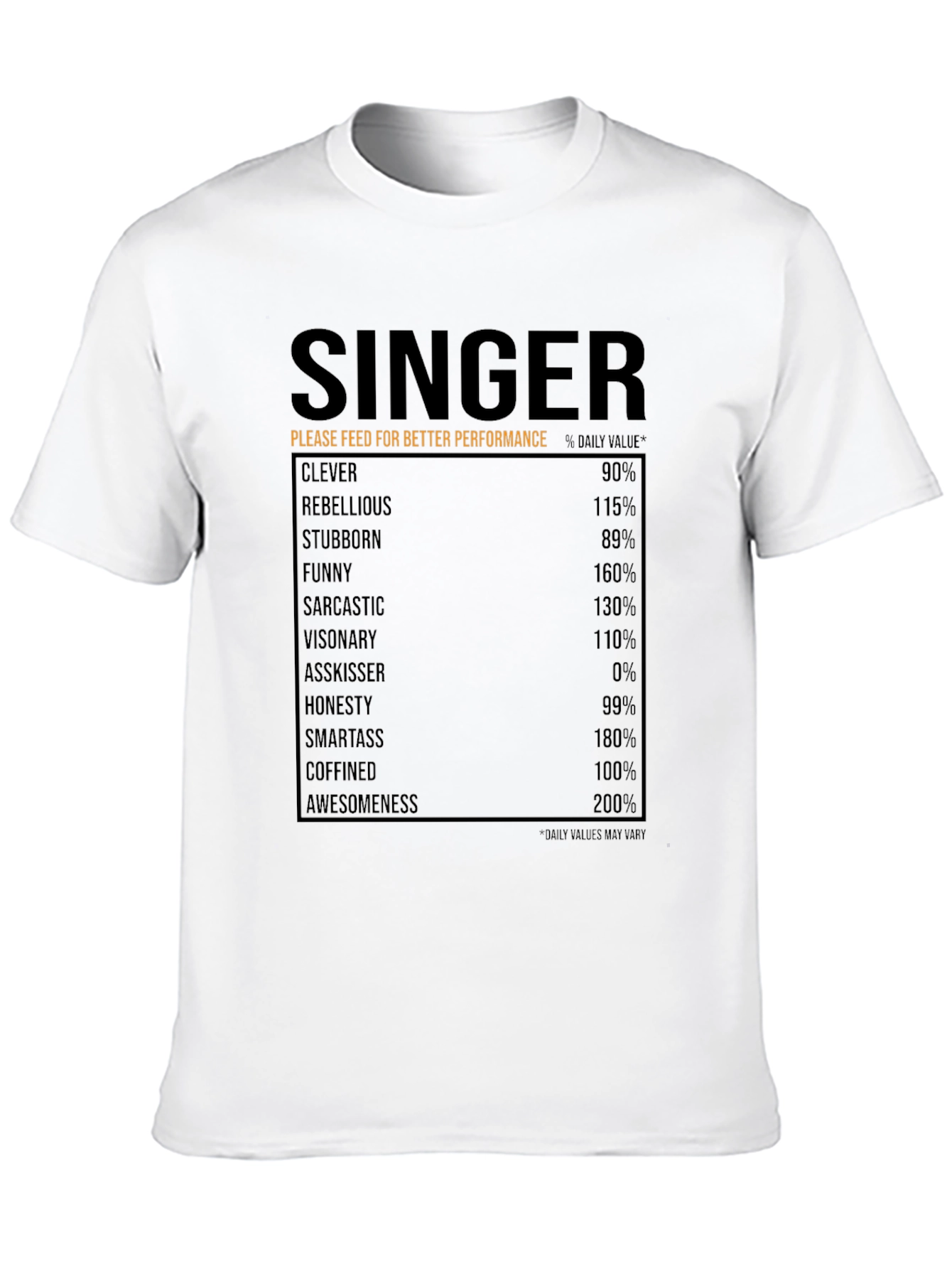 Singer Nutrition Facts T-Shirt