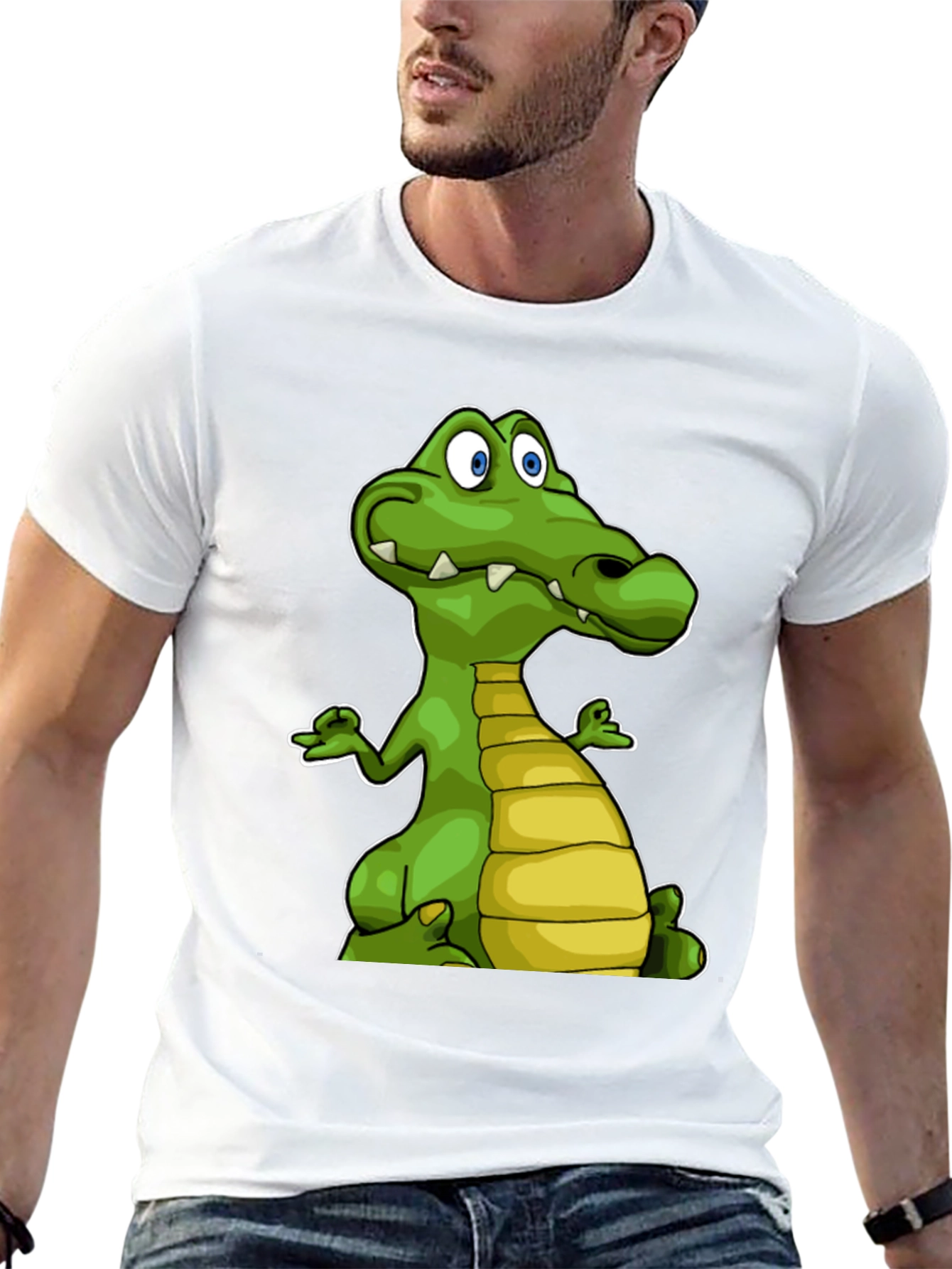Cartoon Crocodile Graphic Tee - Black Cotton T-Shirt