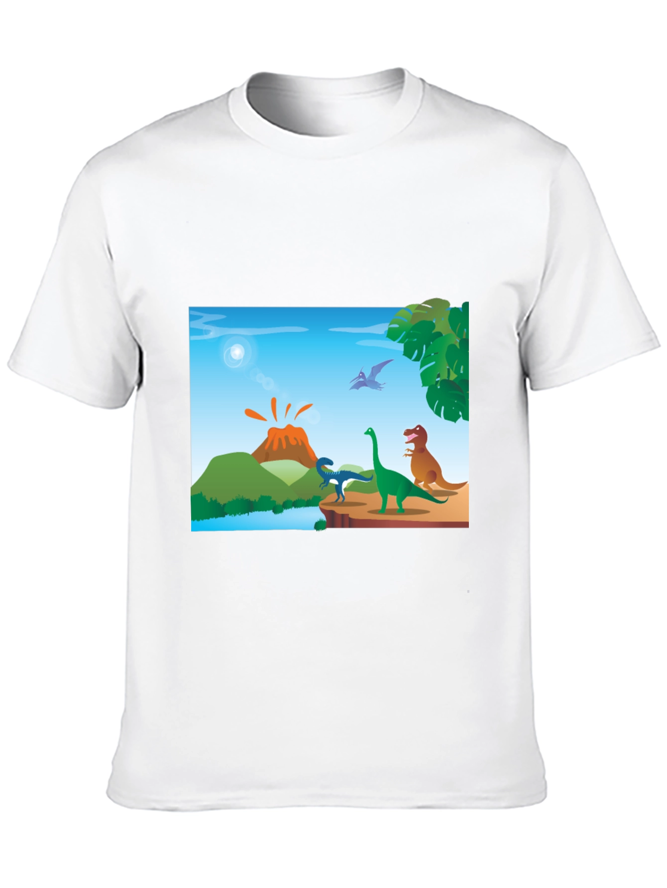 Cartoon Dinosaur Scene Black T-Shirt