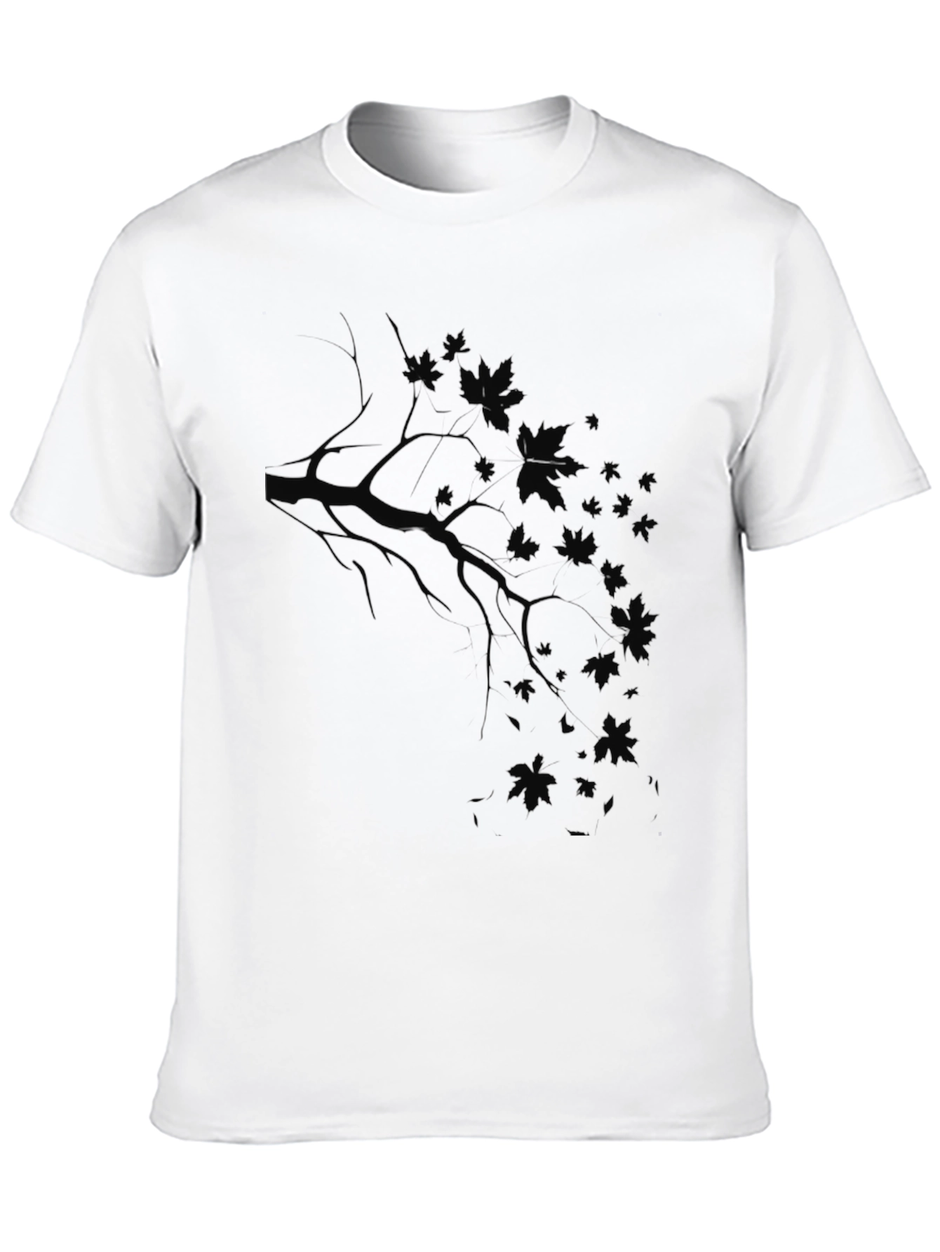 Mens Black T-Shirt with Branch and Leaf Design