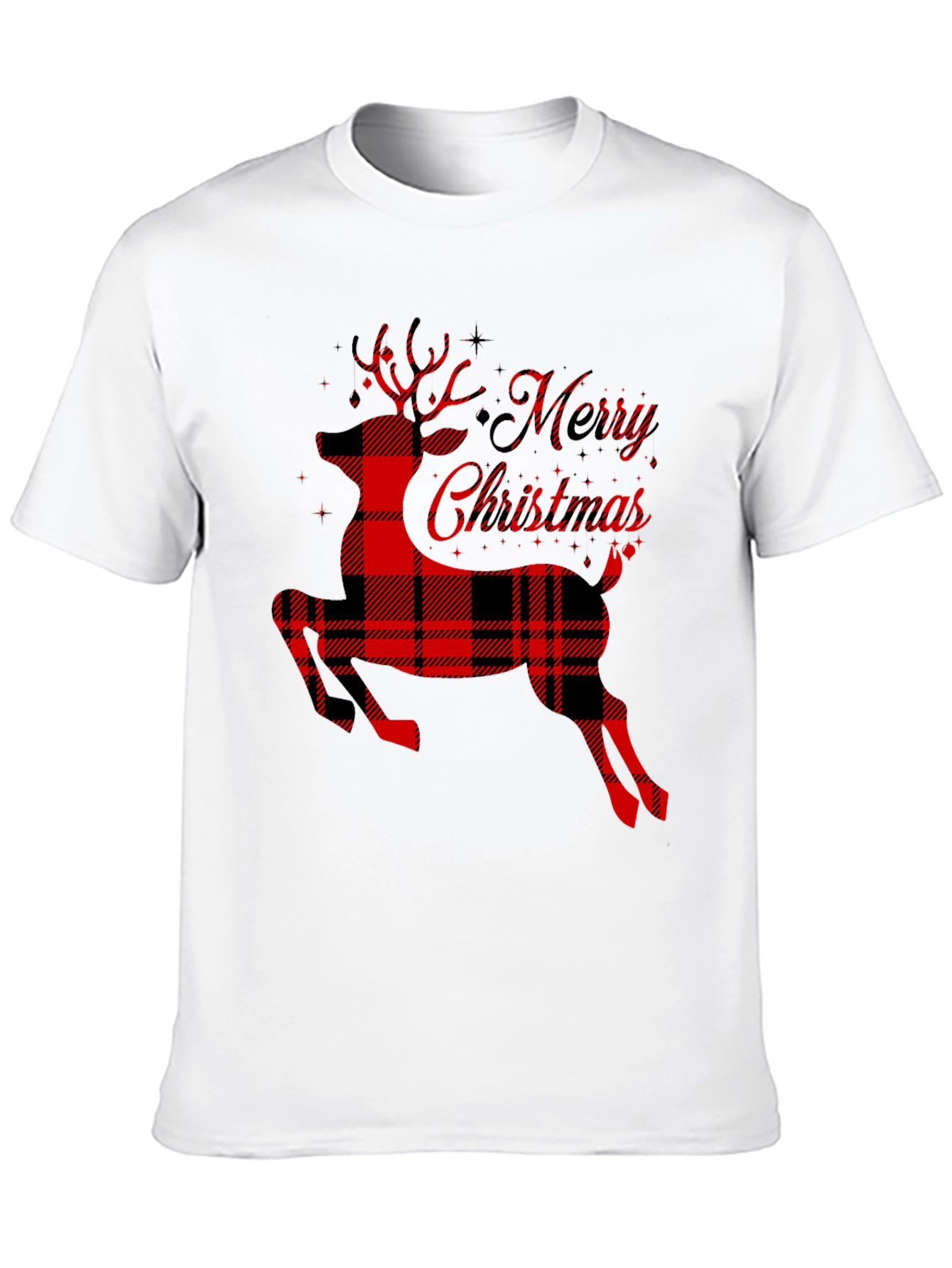 Plaid Reindeer Merry Christmas T-Shirt