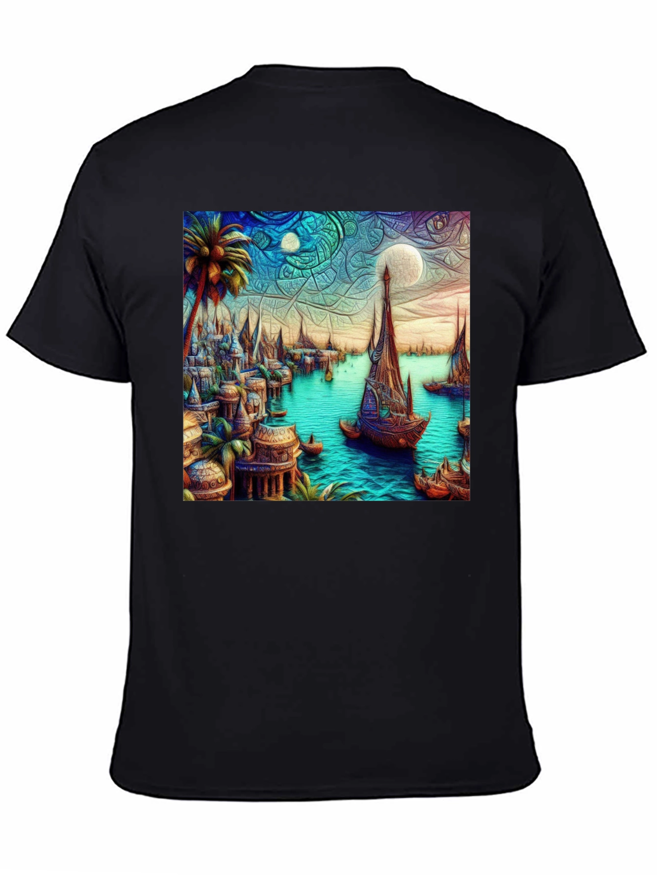 Exotic Seafront Town Graphic Tee - Stylish Comfort
