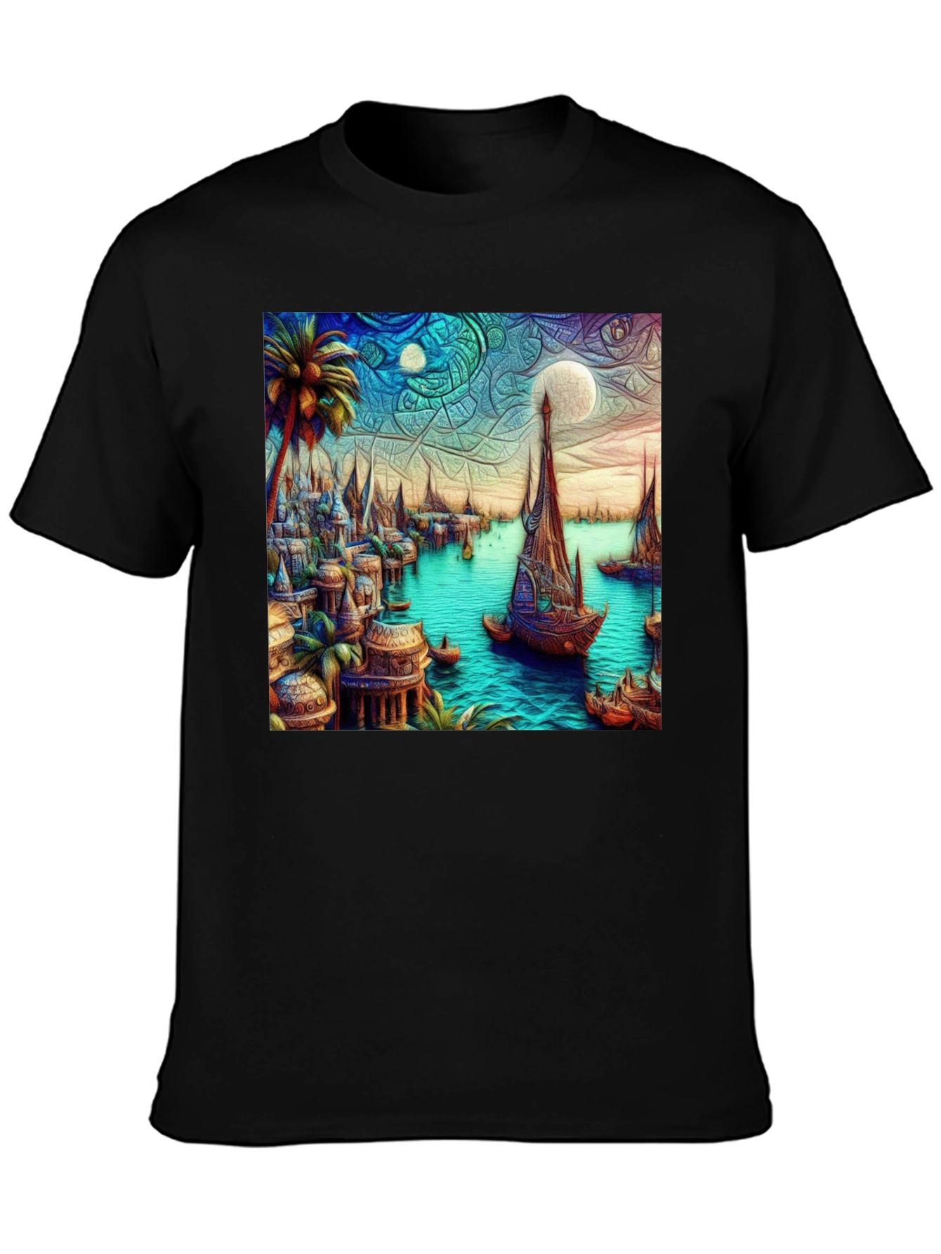 Exotic Seafront Town Graphic Tee - Stylish Comfort