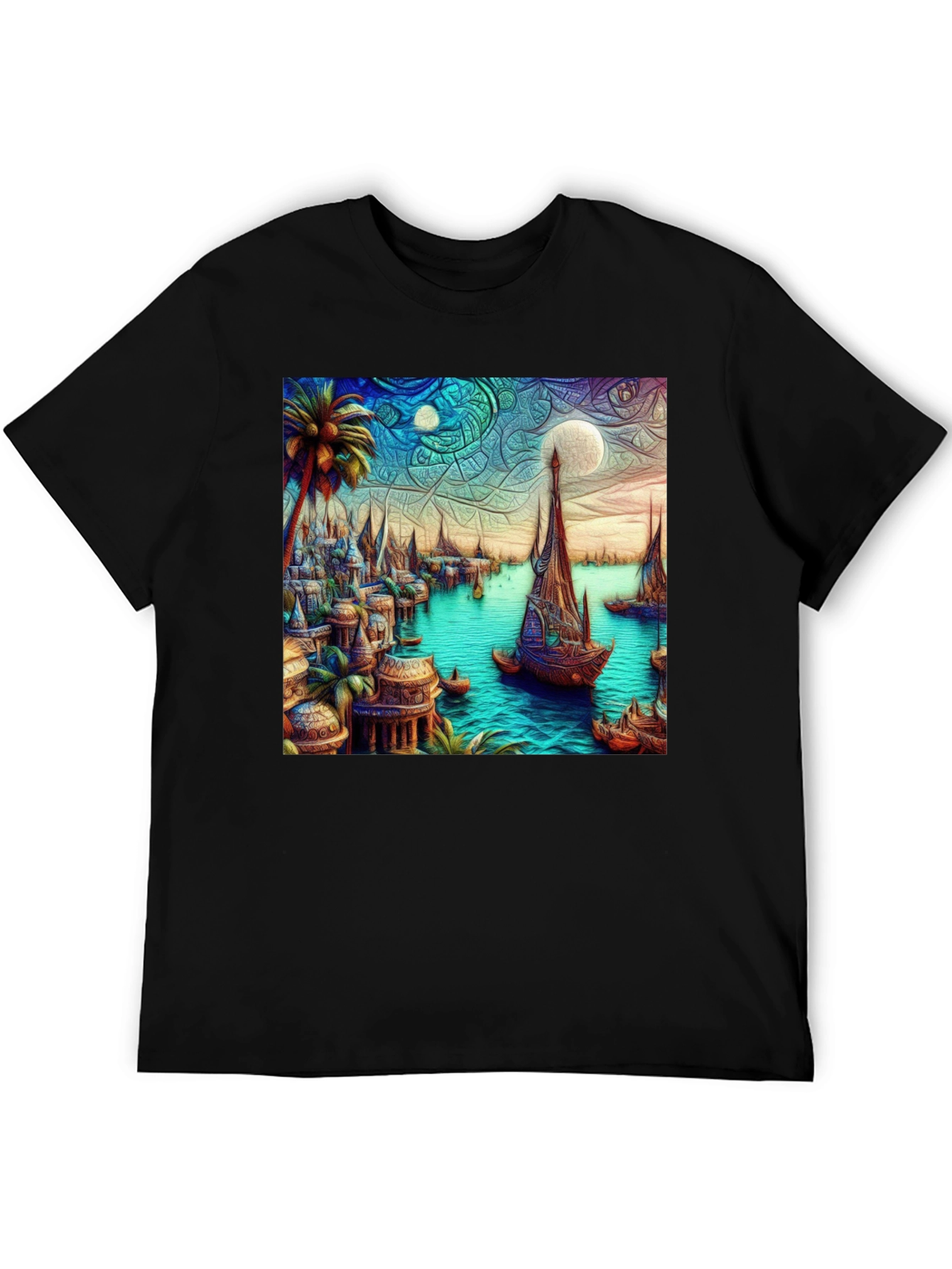 Exotic Seafront Town Graphic Tee - Stylish Comfort
