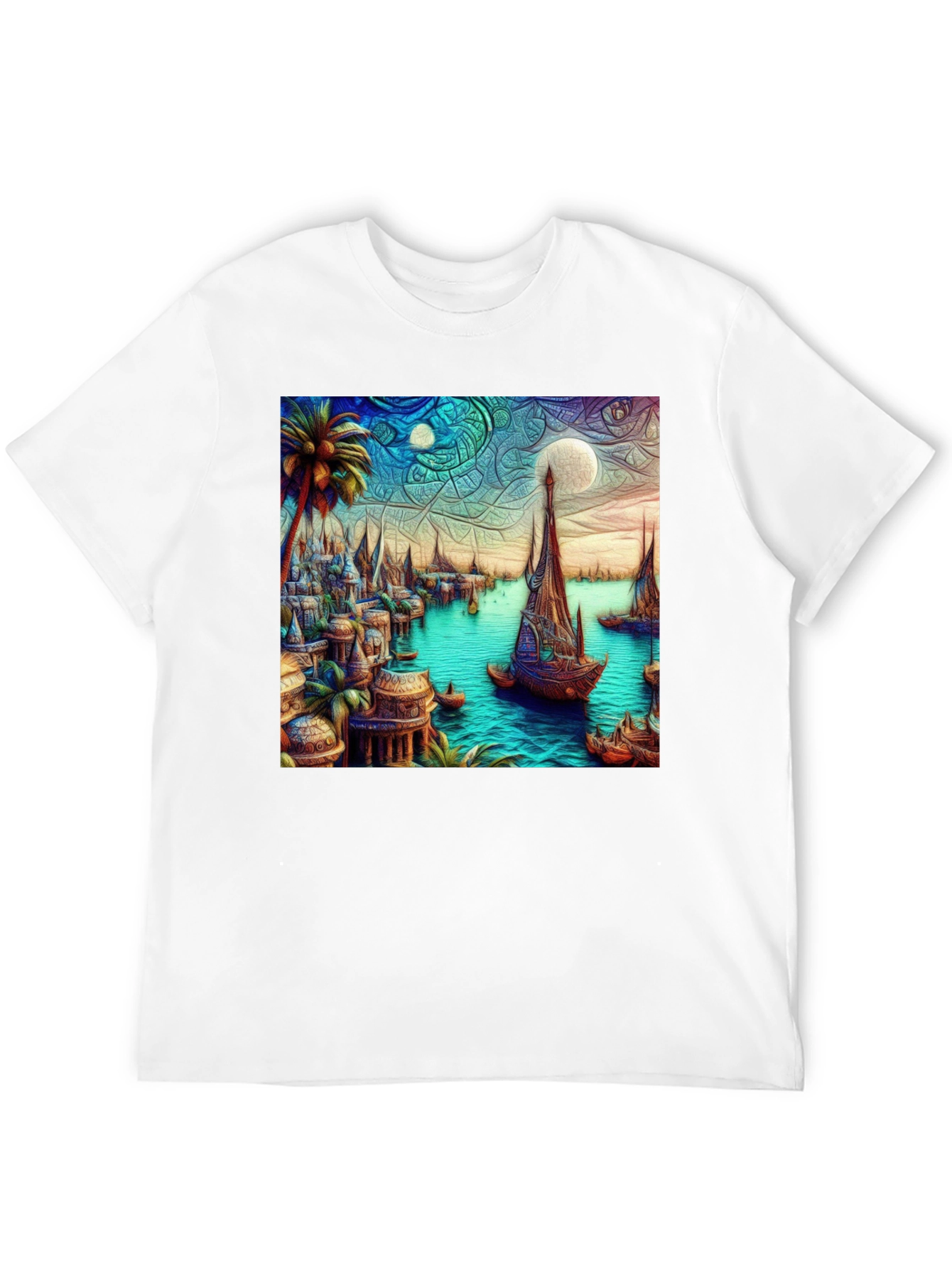 Exotic Seafront Town Graphic Tee - Stylish Comfort