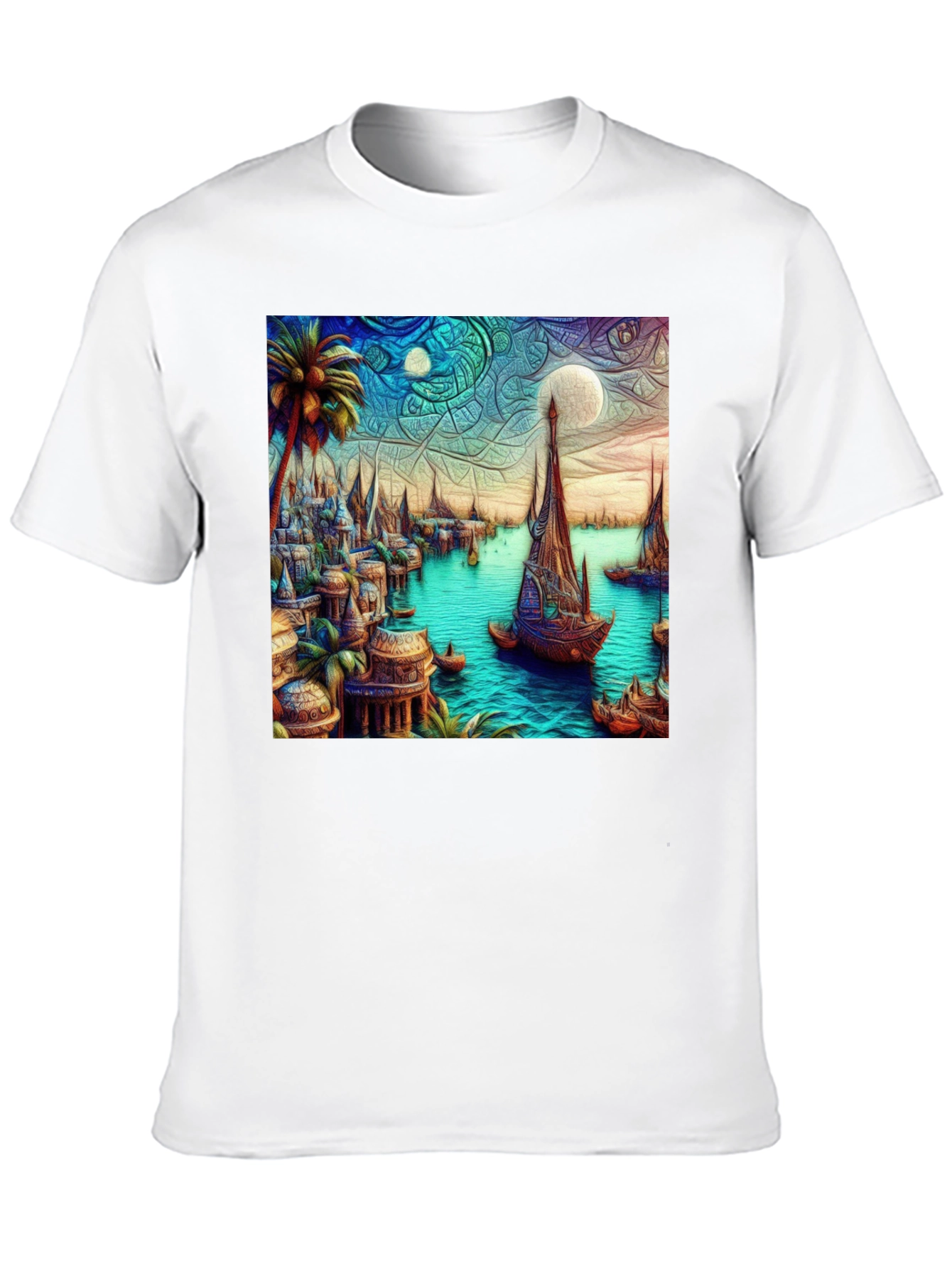 Exotic Seafront Town Graphic Tee - Stylish Comfort