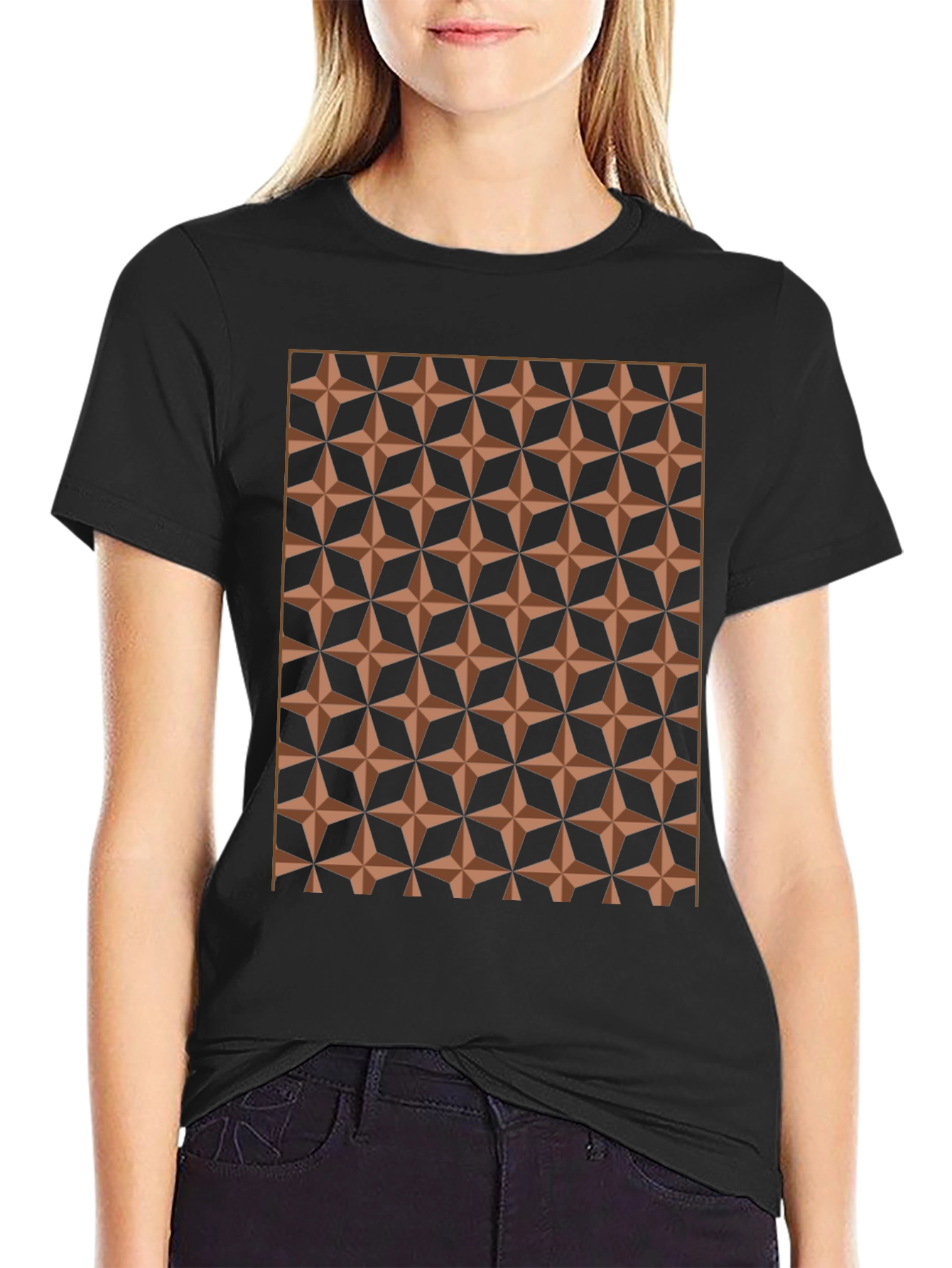 Geometric Star Pattern Black T-Shirt