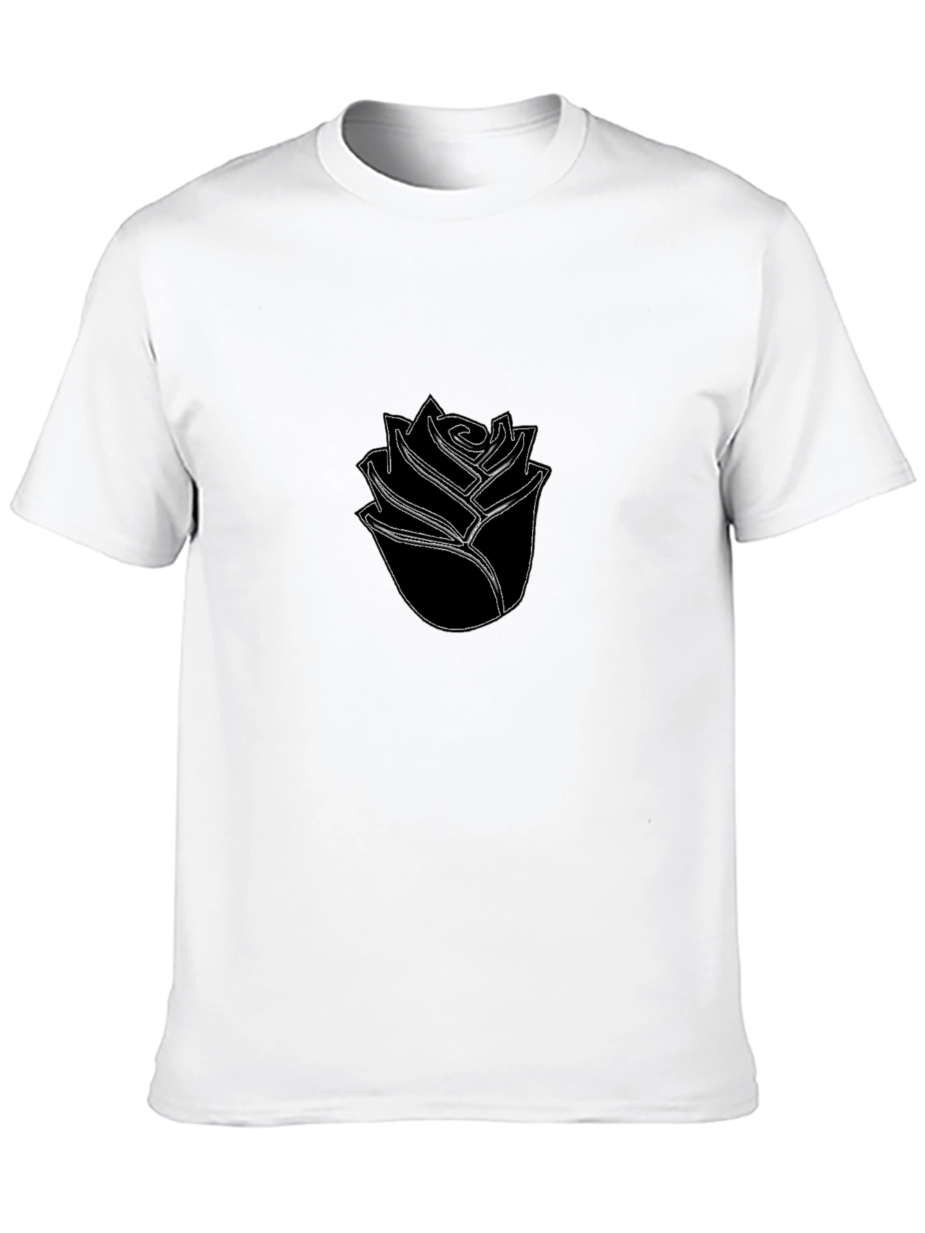 Black T-Shirt with Minimalist Rose Design