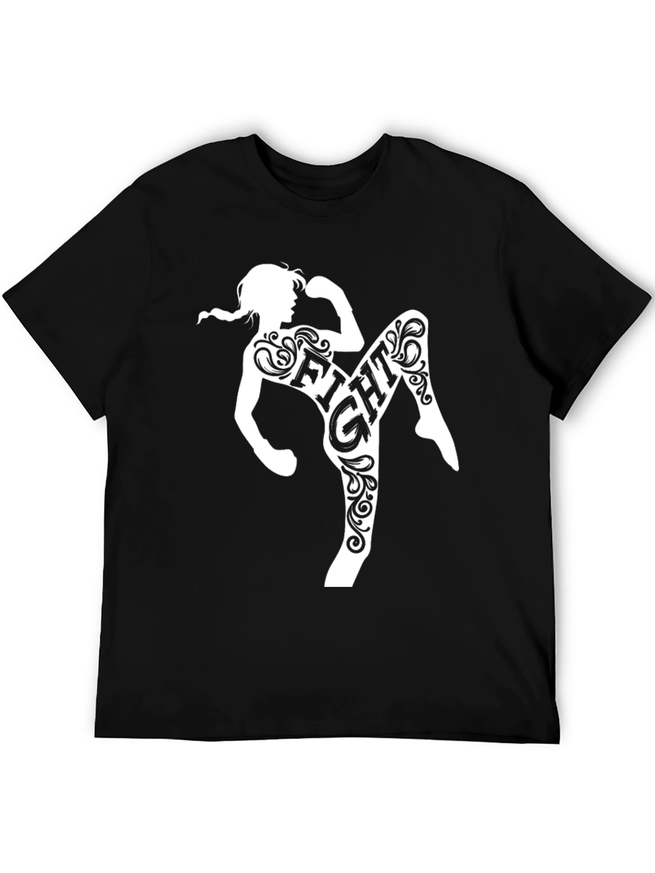 Fight Muay Thai Woman Silhouette Black T-Shirt