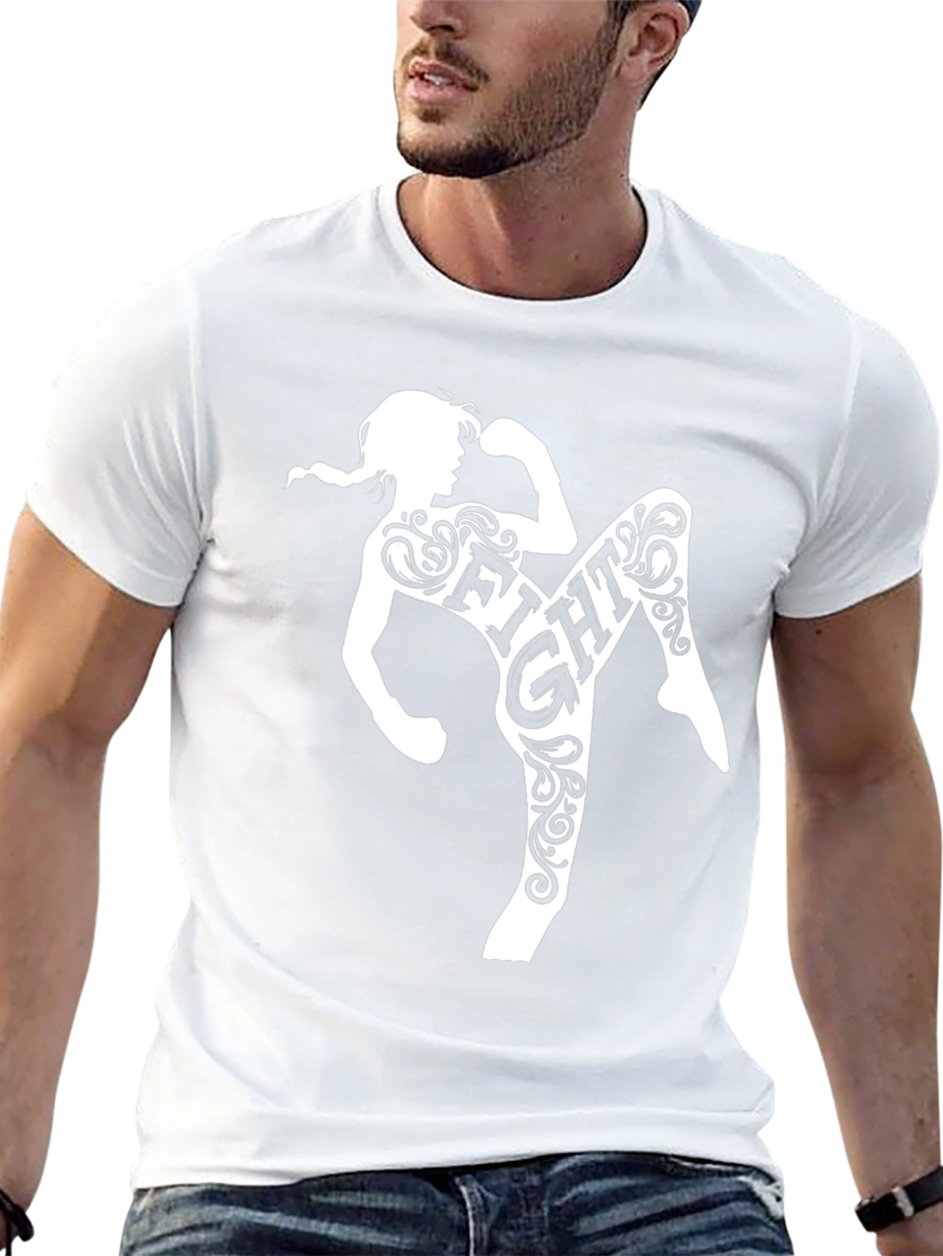 Fight Muay Thai Woman Silhouette Black T-Shirt