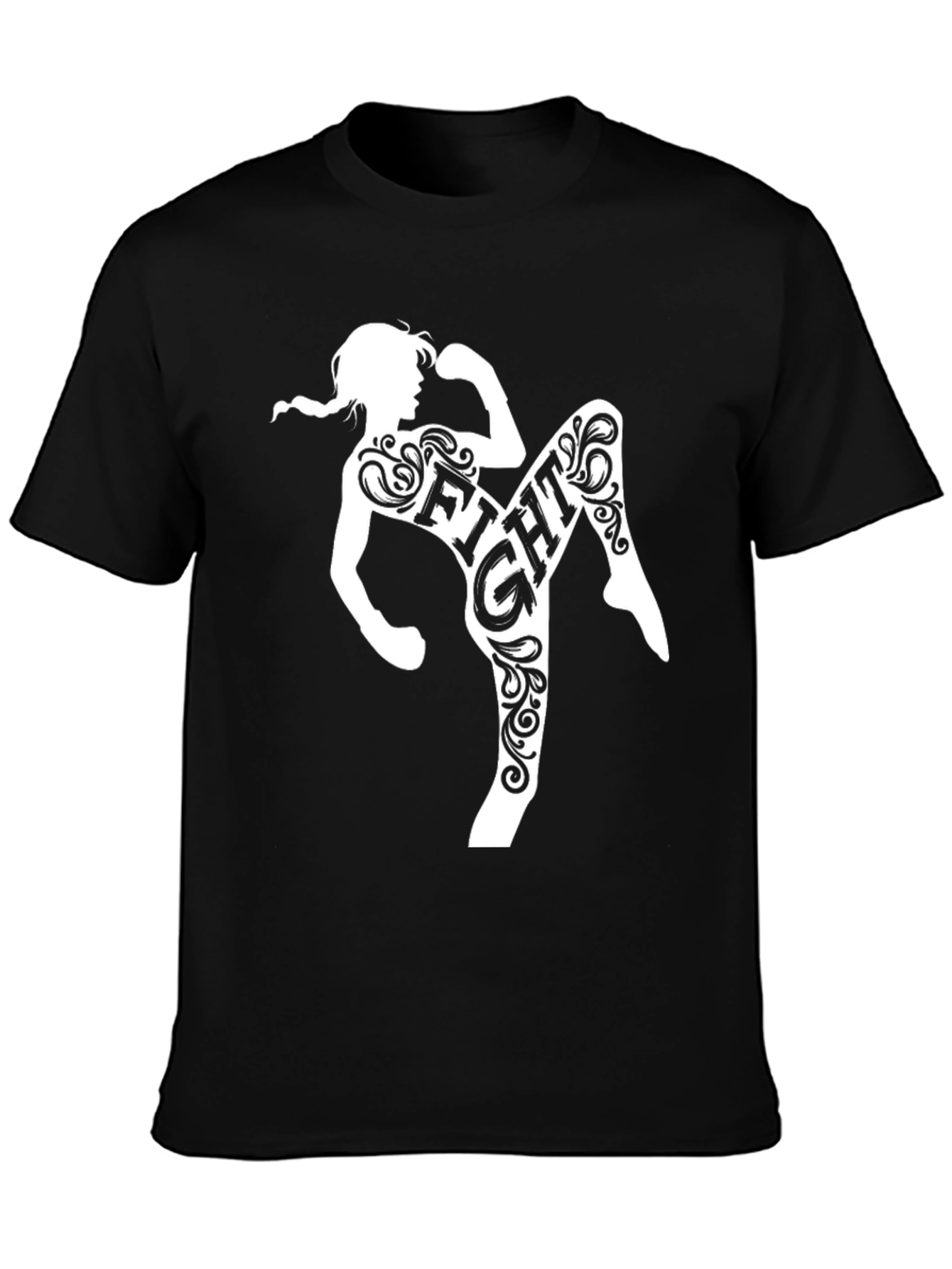 Fight Muay Thai Woman Silhouette Black T-Shirt