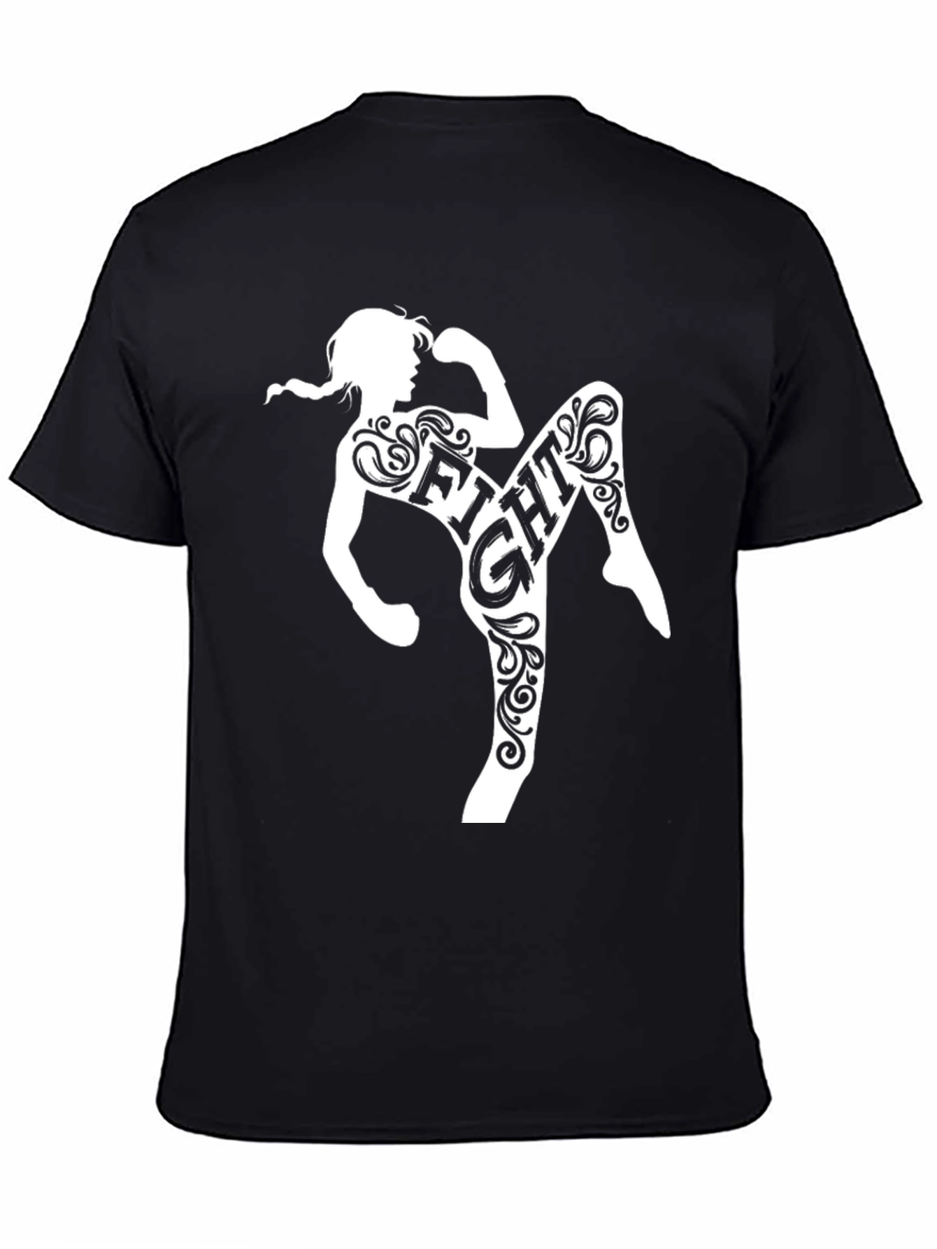 Fight Muay Thai Woman Silhouette Black T-Shirt
