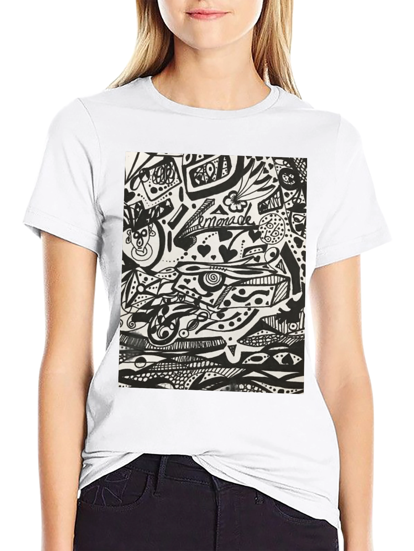 Abstract Doodle Art Black T-Shirt - Unique Graphic Tee