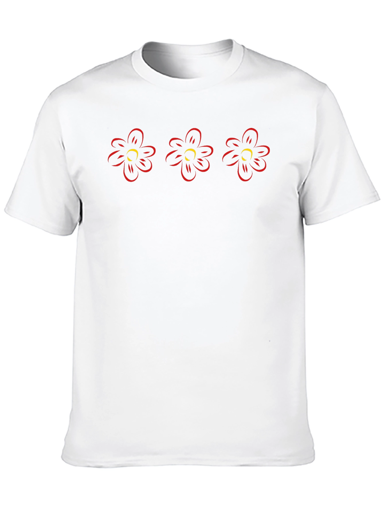 Black T-Shirt with Red and Yellow Flower Design