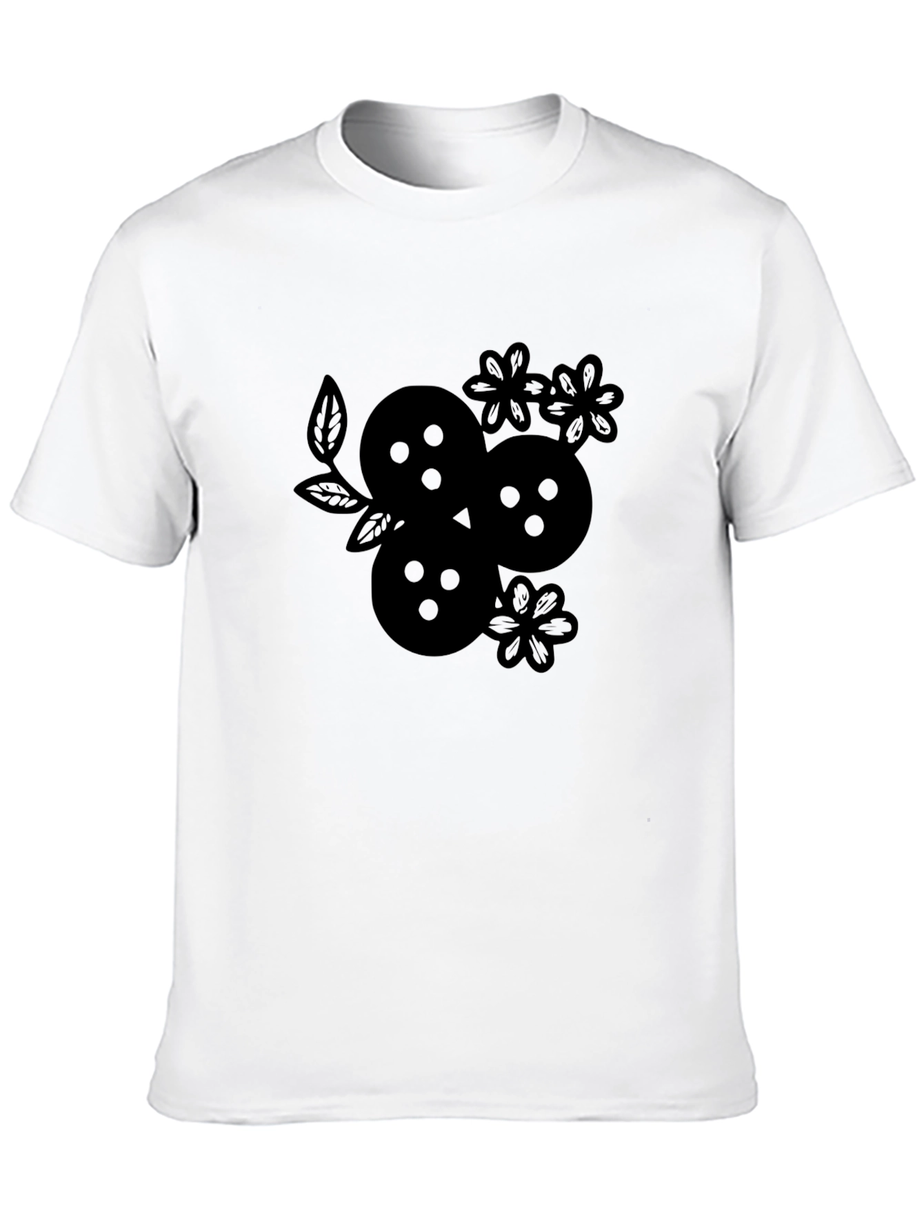 Black Graphic Tee - Floral Fruit Design