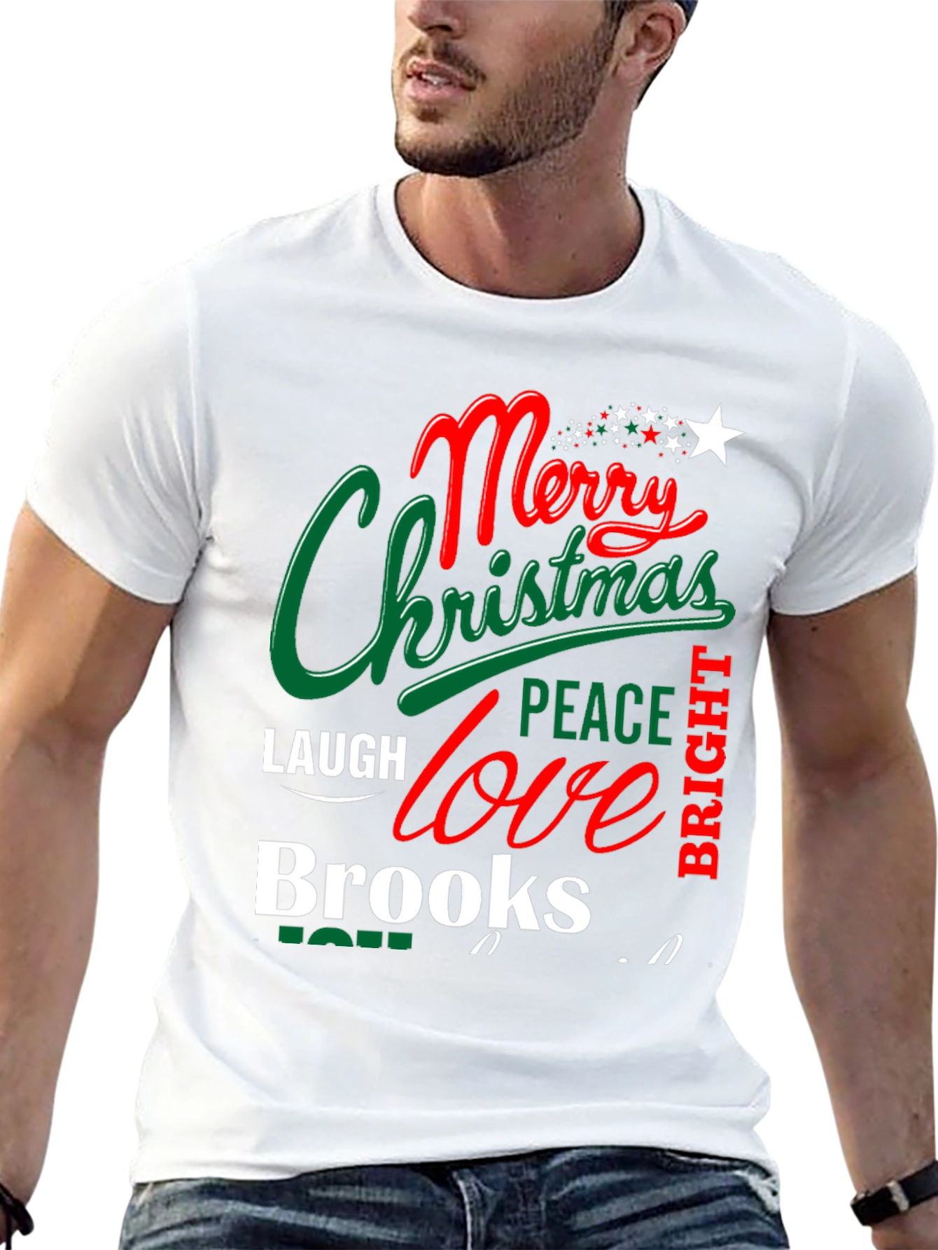 Festive Merry Christmas Peace Love Brooks T-Shirt