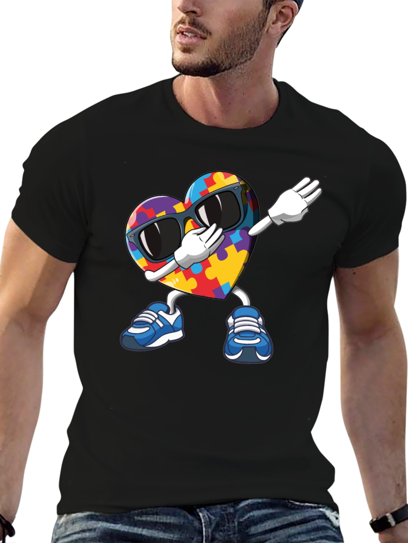 Autism Awareness Puzzle Heart Dabbing T-Shirt