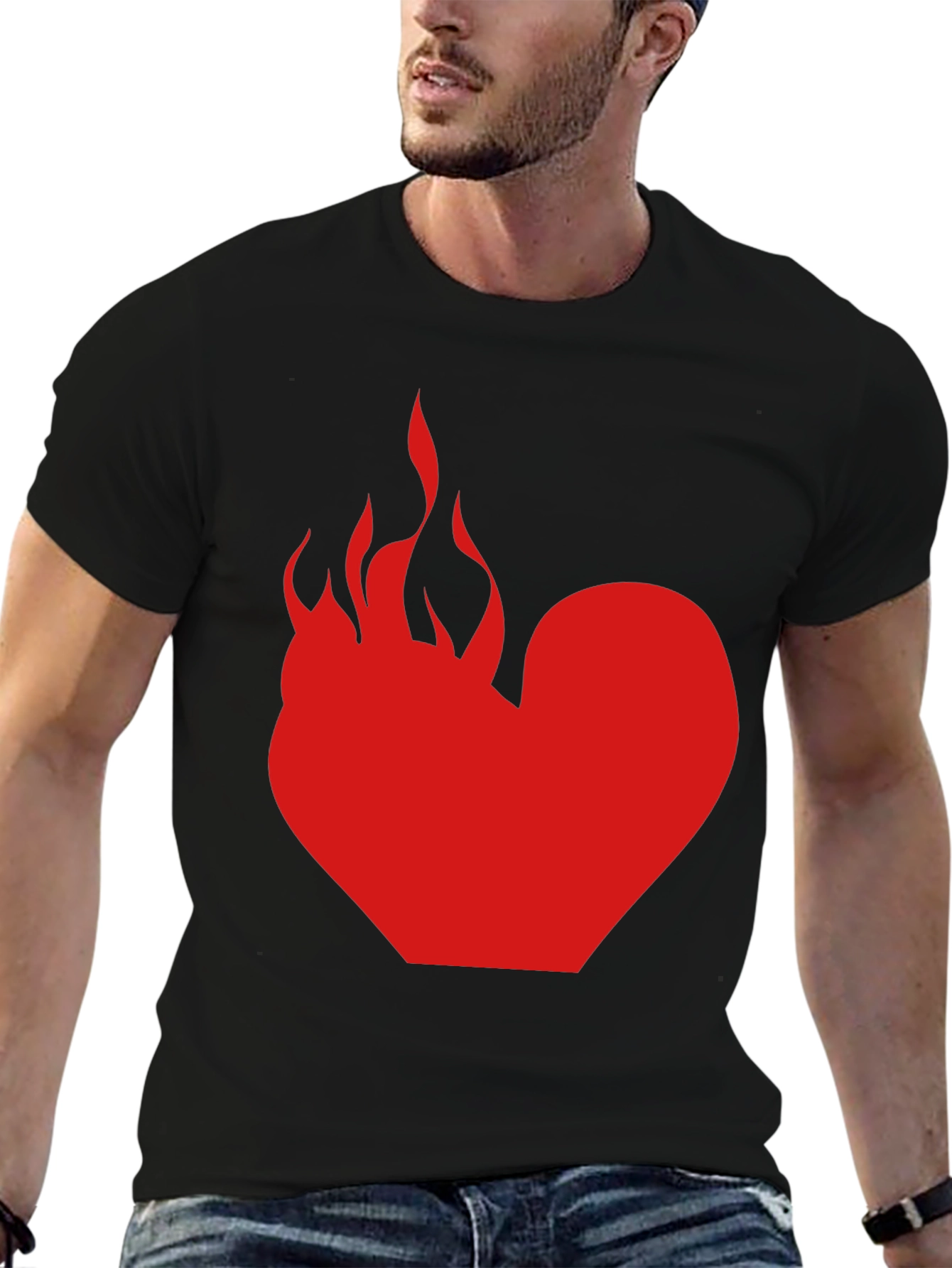 Flaming Heart Graphic Tee - Bold Black T-Shirt