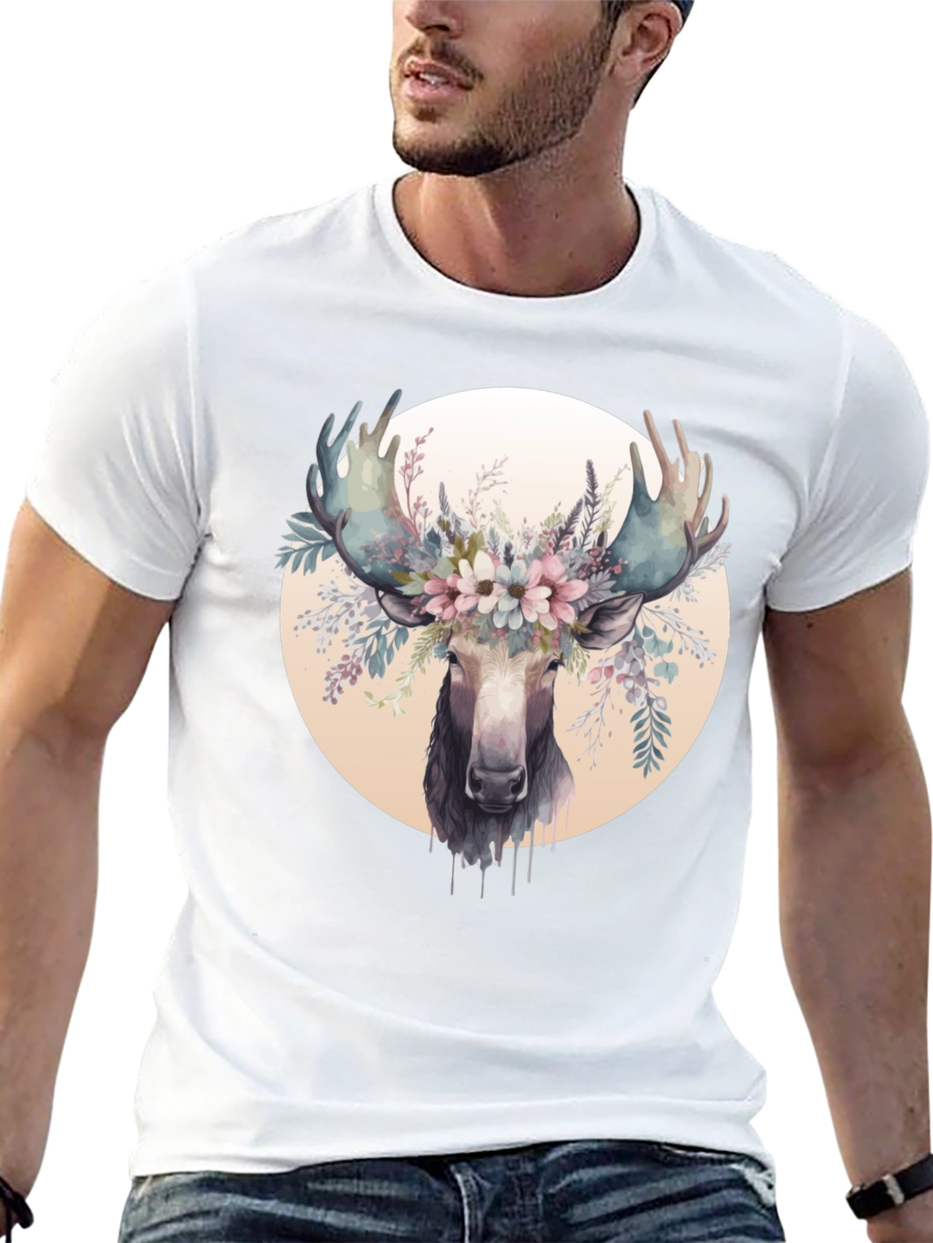 Moose Floral Crown Black Graphic Tee