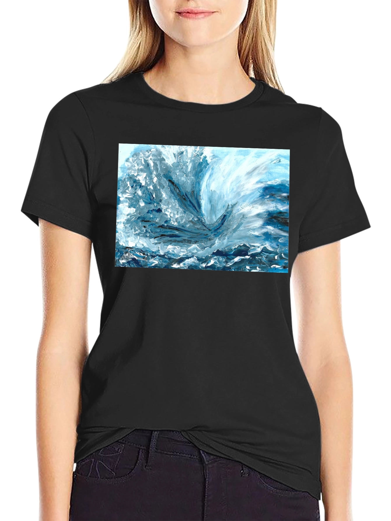 Abstract Wave Art Graphic Tee - Black