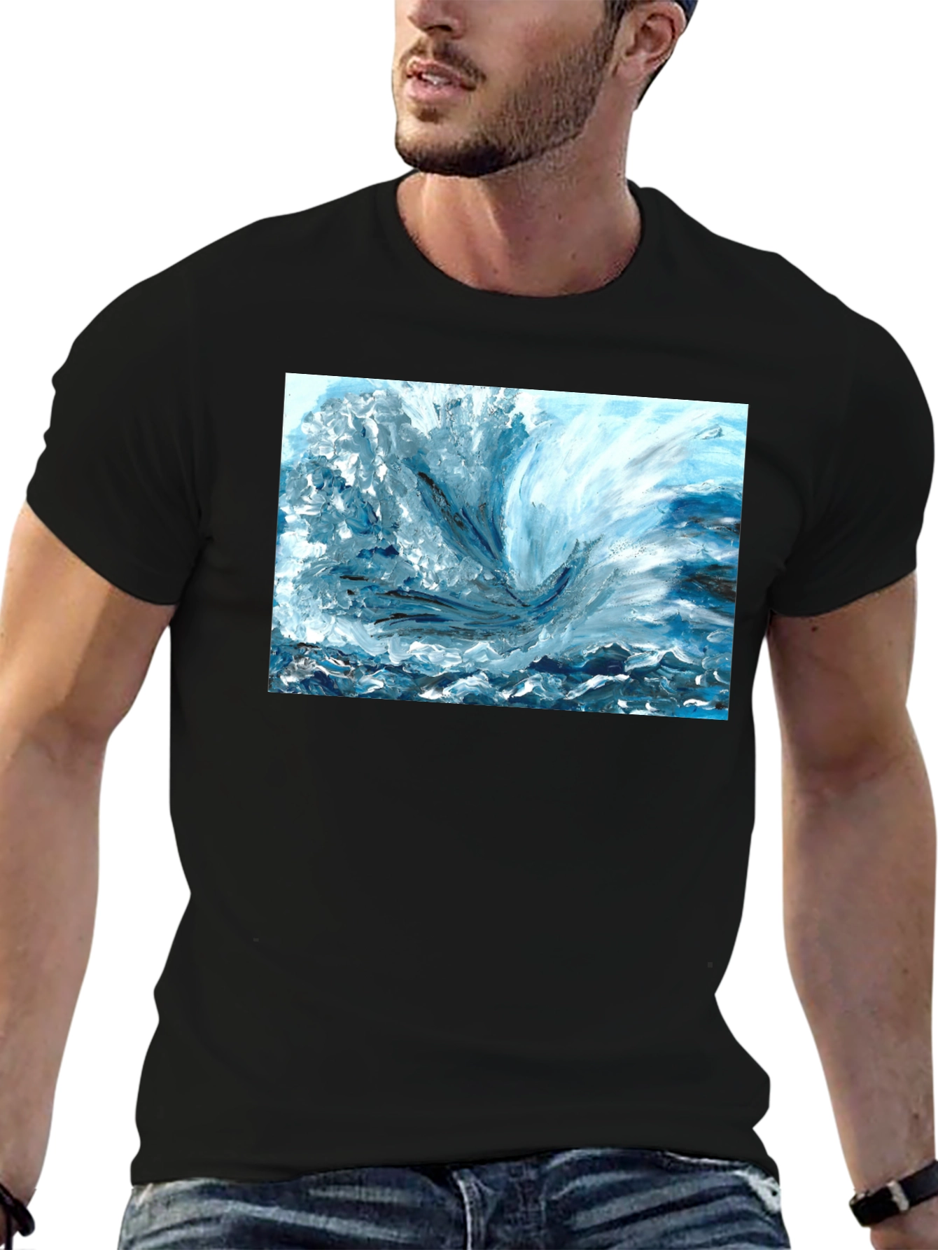 Abstract Wave Art Graphic Tee - Black