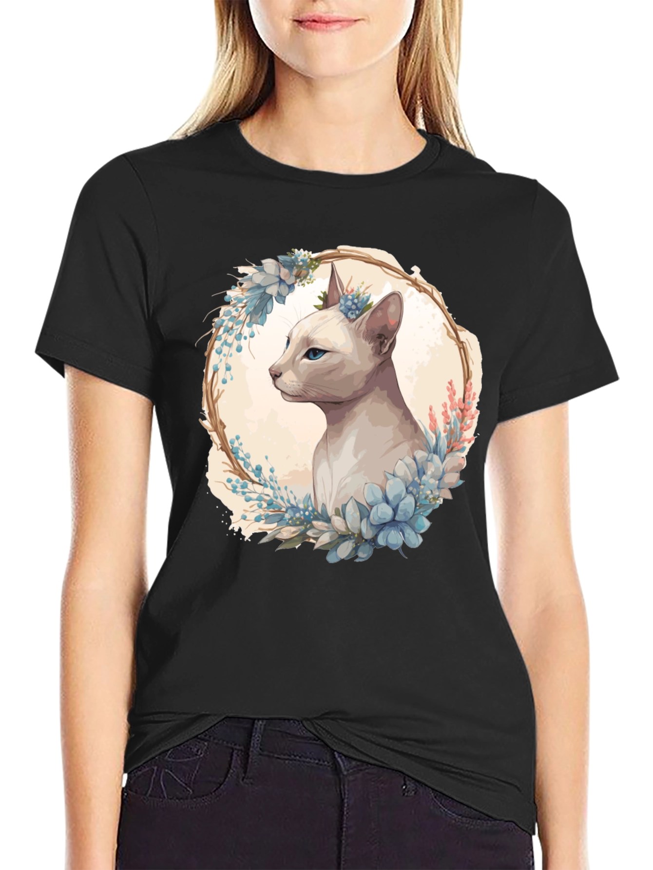 Floral Cat Tee - Artistic Graphic T-Shirt