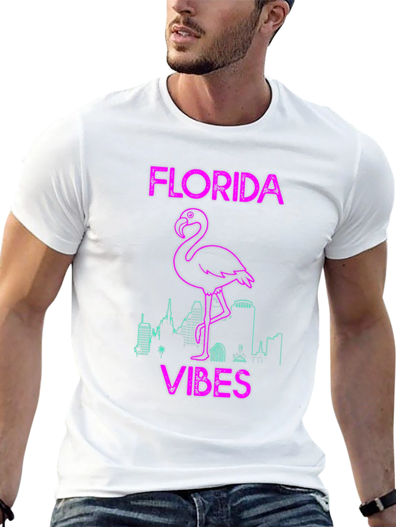 Florida Vibes Flamingo Graphic Tee - Black