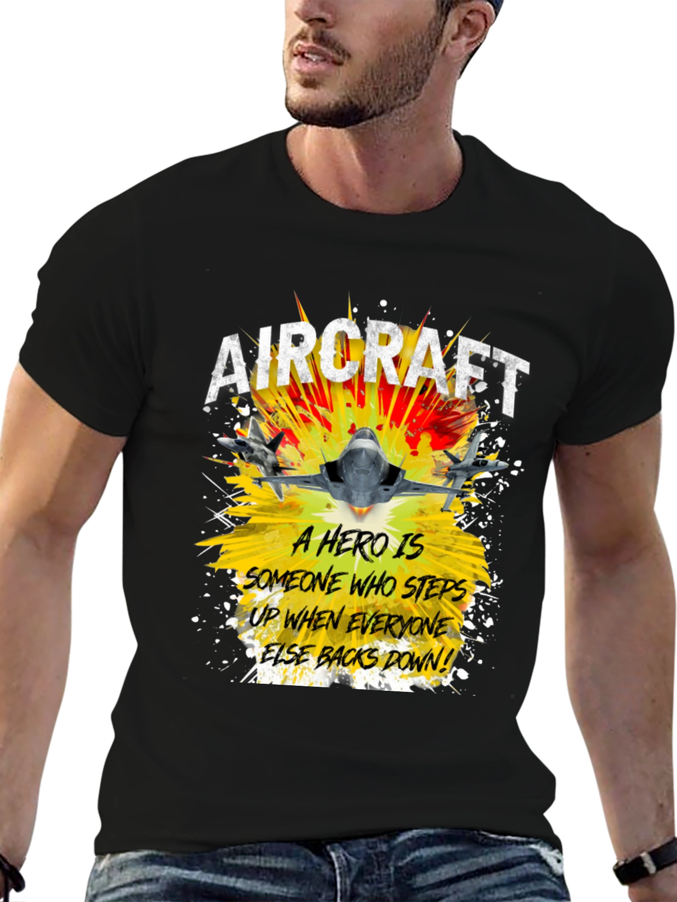 Aircraft Hero Graphic T-Shirt - Step Up Back Down!