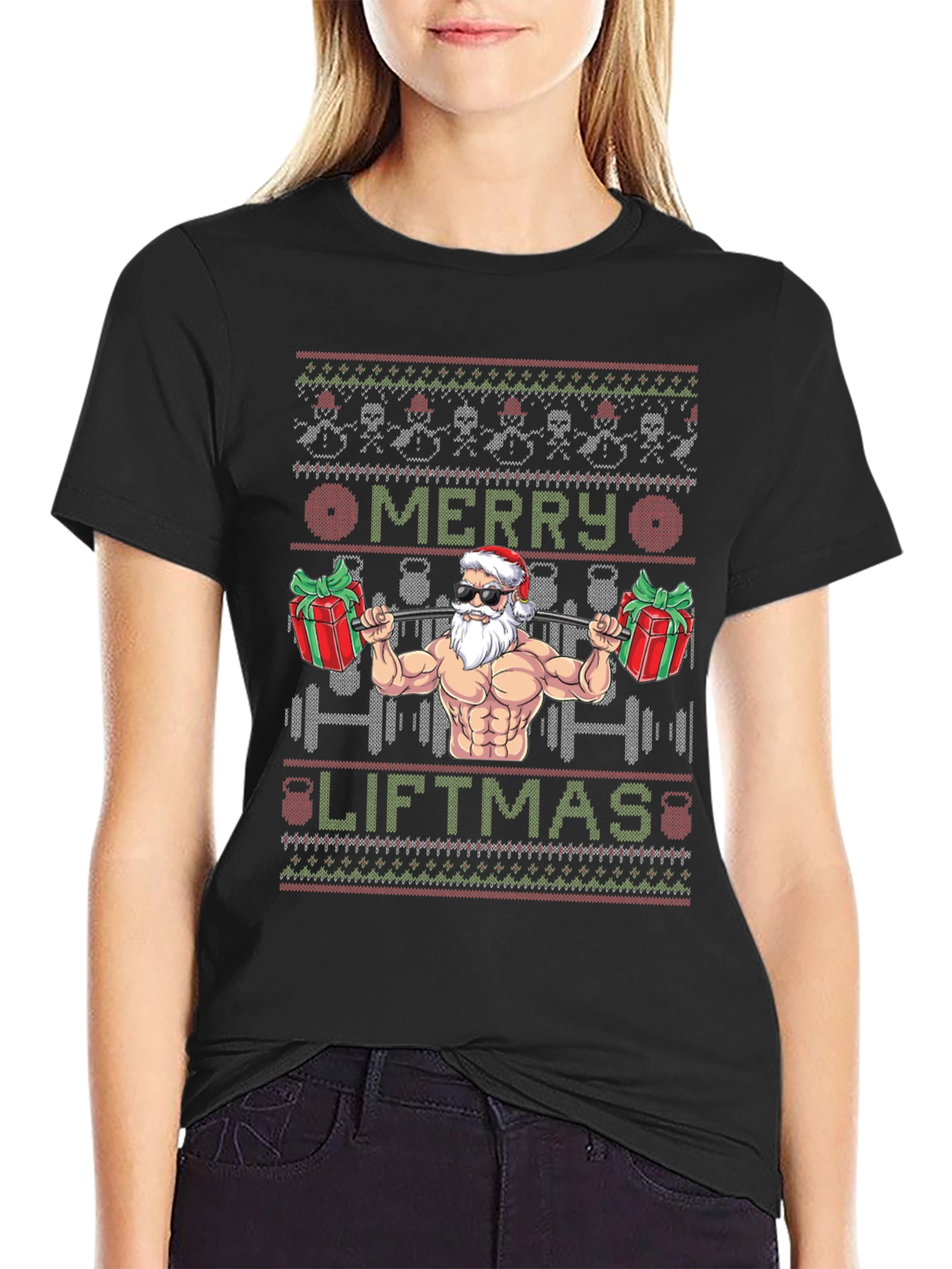 Merry Liftmas Santa Gym Ugly Christmas T-Shirt