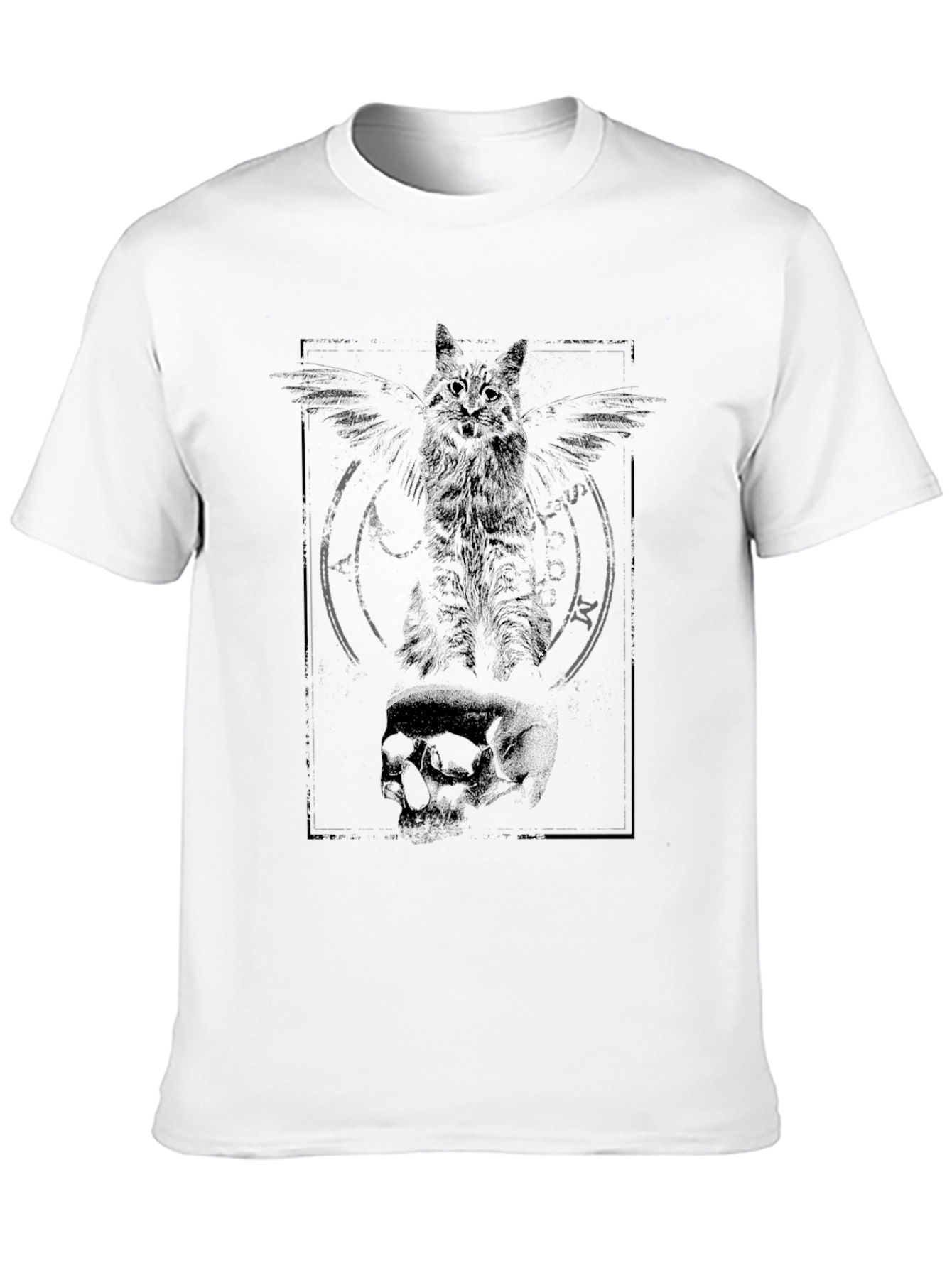Occult Cat & Skull Graphic Tee - Gothic Style