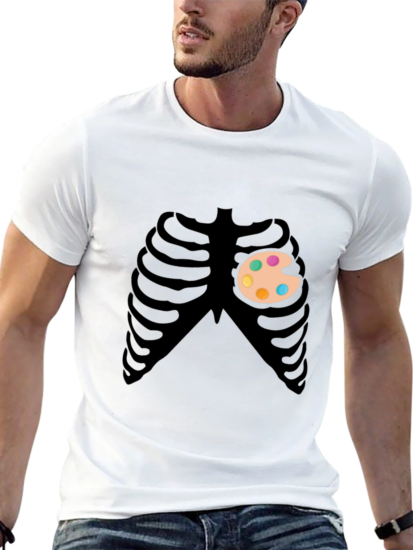Artsy Skeleton Graphic Tee - Creative Heart T-Shirt