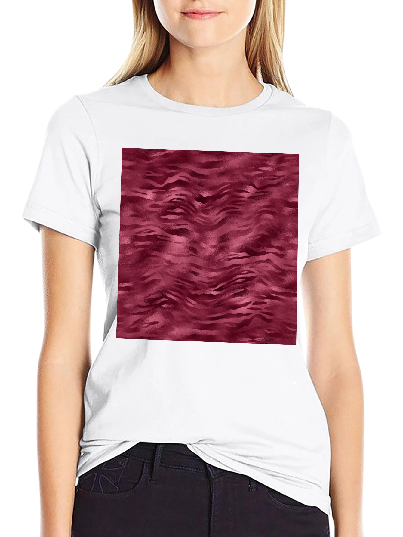 Abstract Maroon Wave Pattern Mens Black T-Shirt