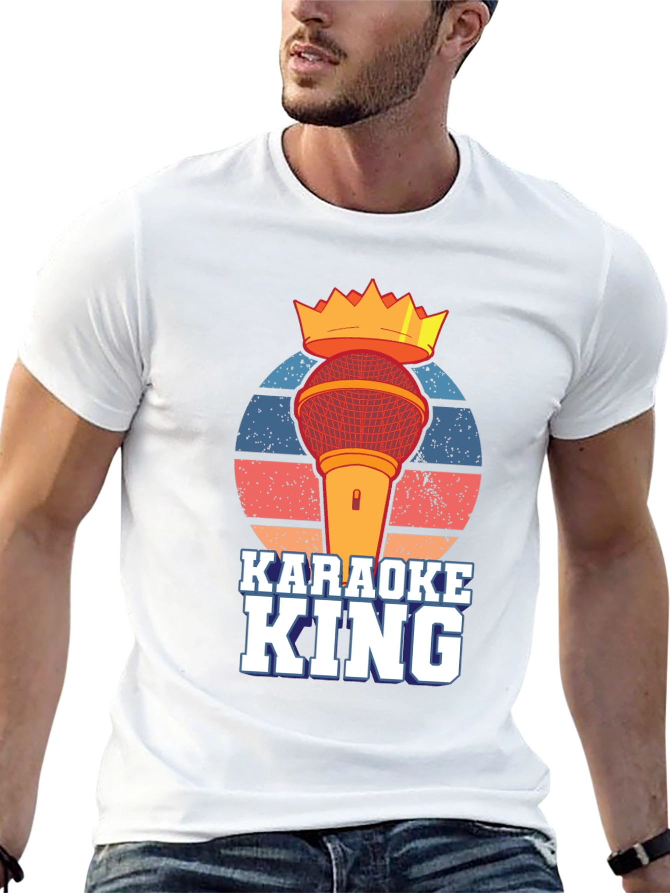 Karaoke King T-Shirt - Microphone Crown Retro Design