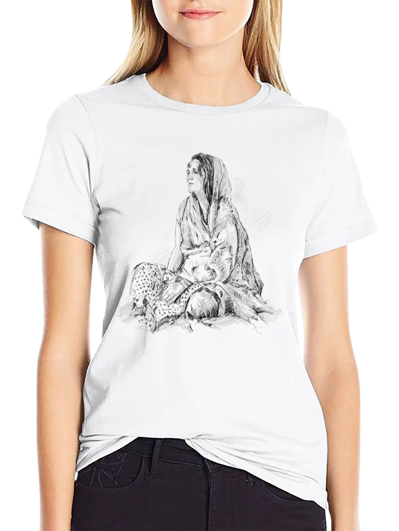 Black Graphic Tee - Seated Woman