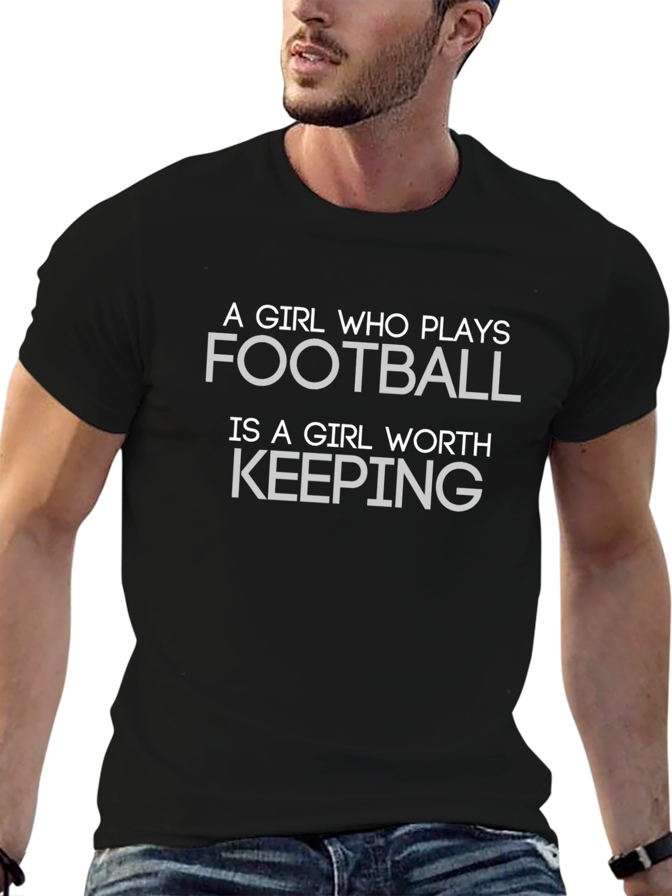 Football Girl Worth Keeping Black T-Shirt
