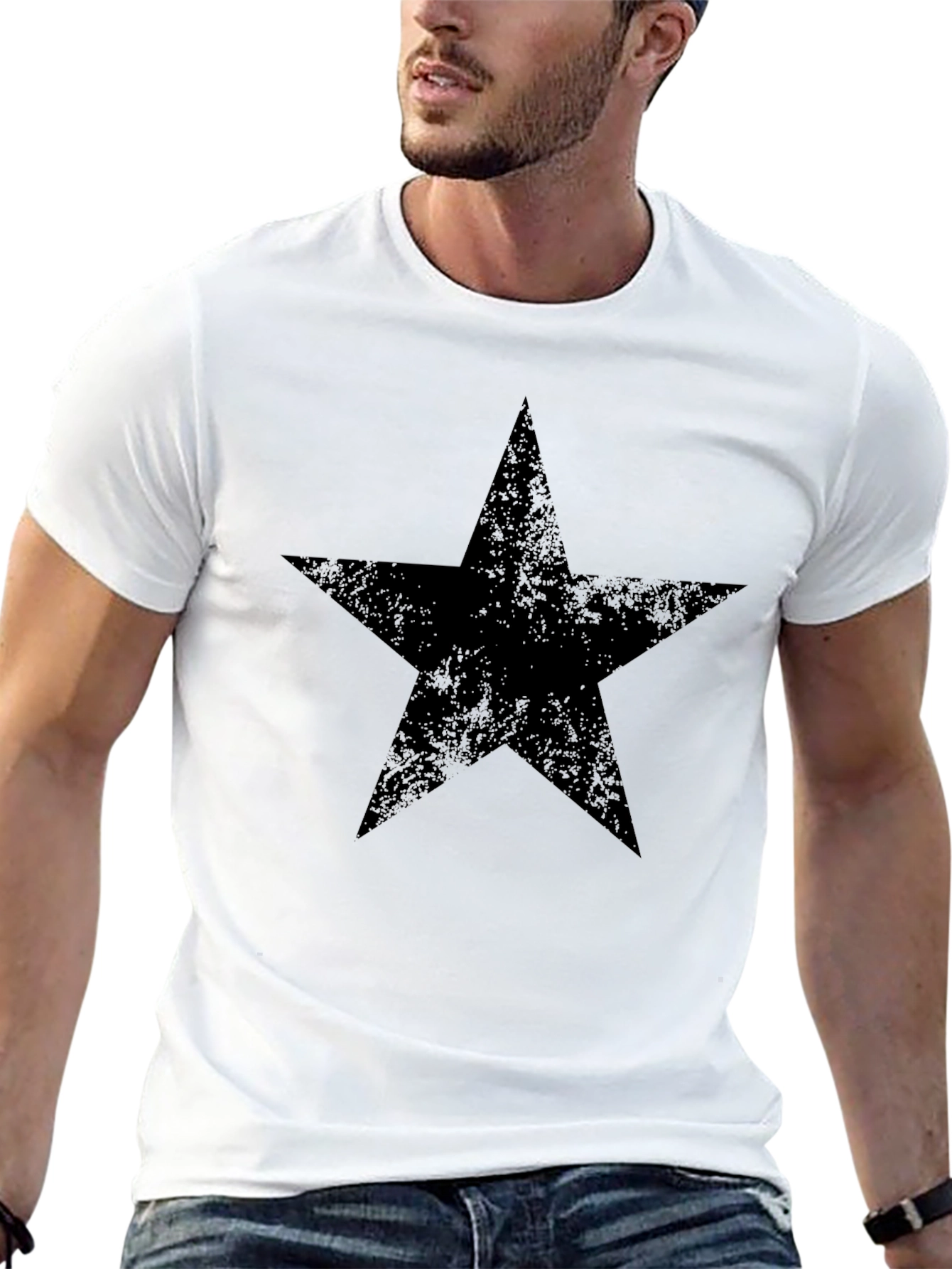 Distressed Star Graphic Black T-Shirt