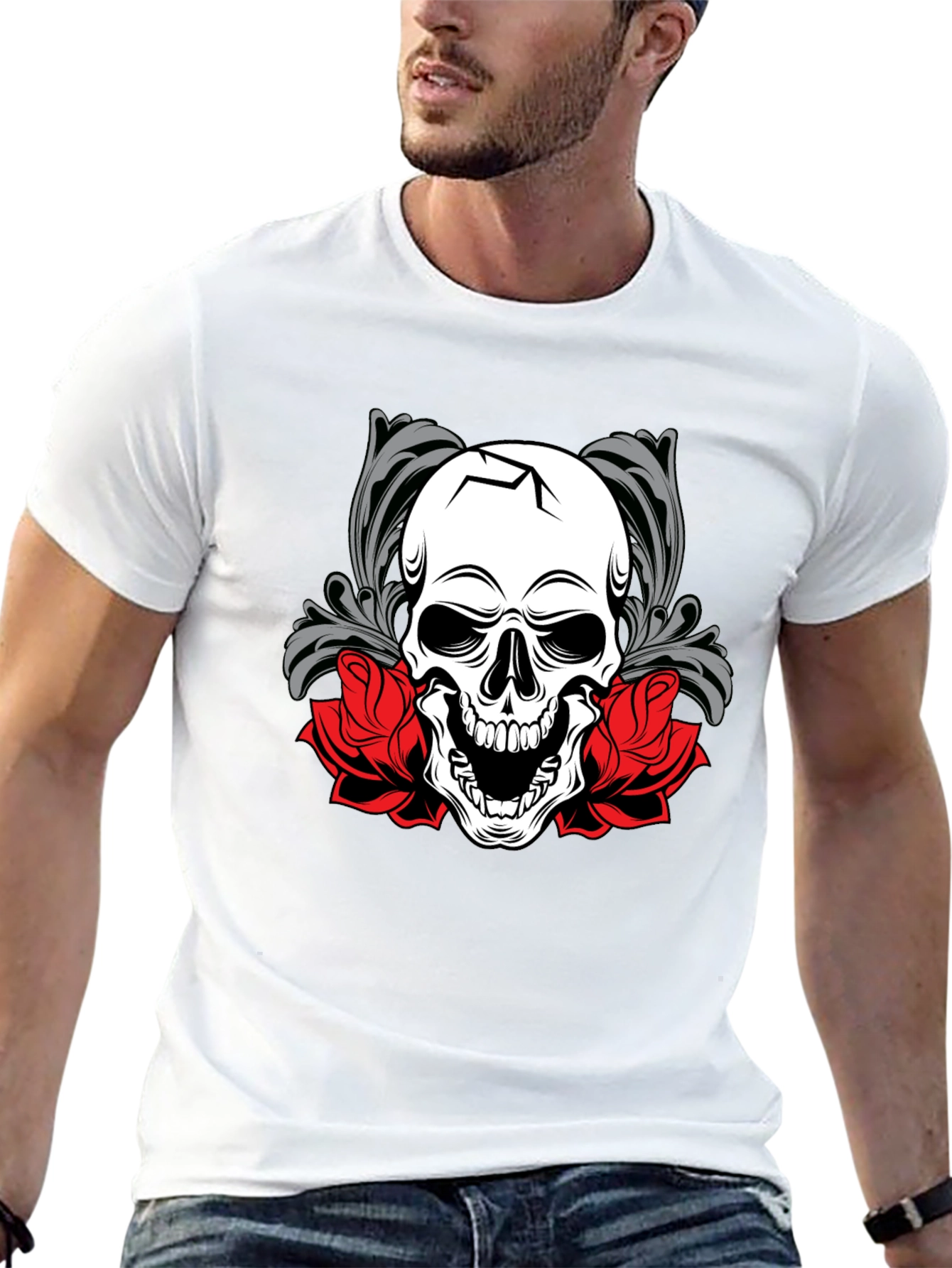 Skull & Roses Graphic Tee - Mens Black T-Shirt