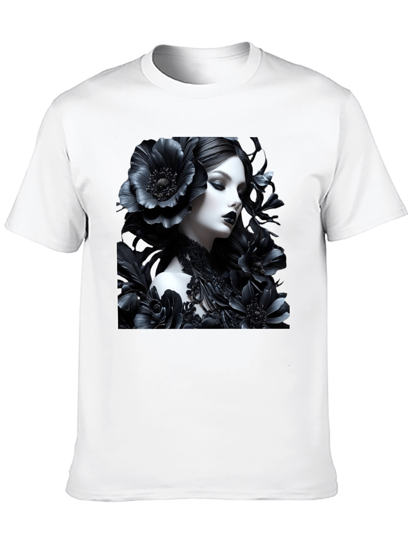 Gothic Floral Woman Graphic Black Tee