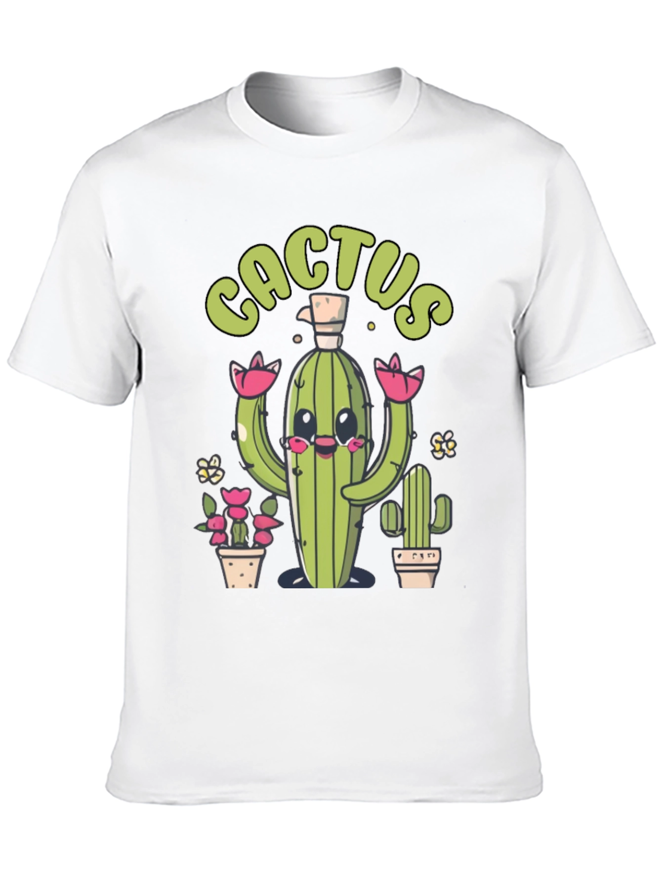 Cute Cactus Graphic Print Black T-Shirt