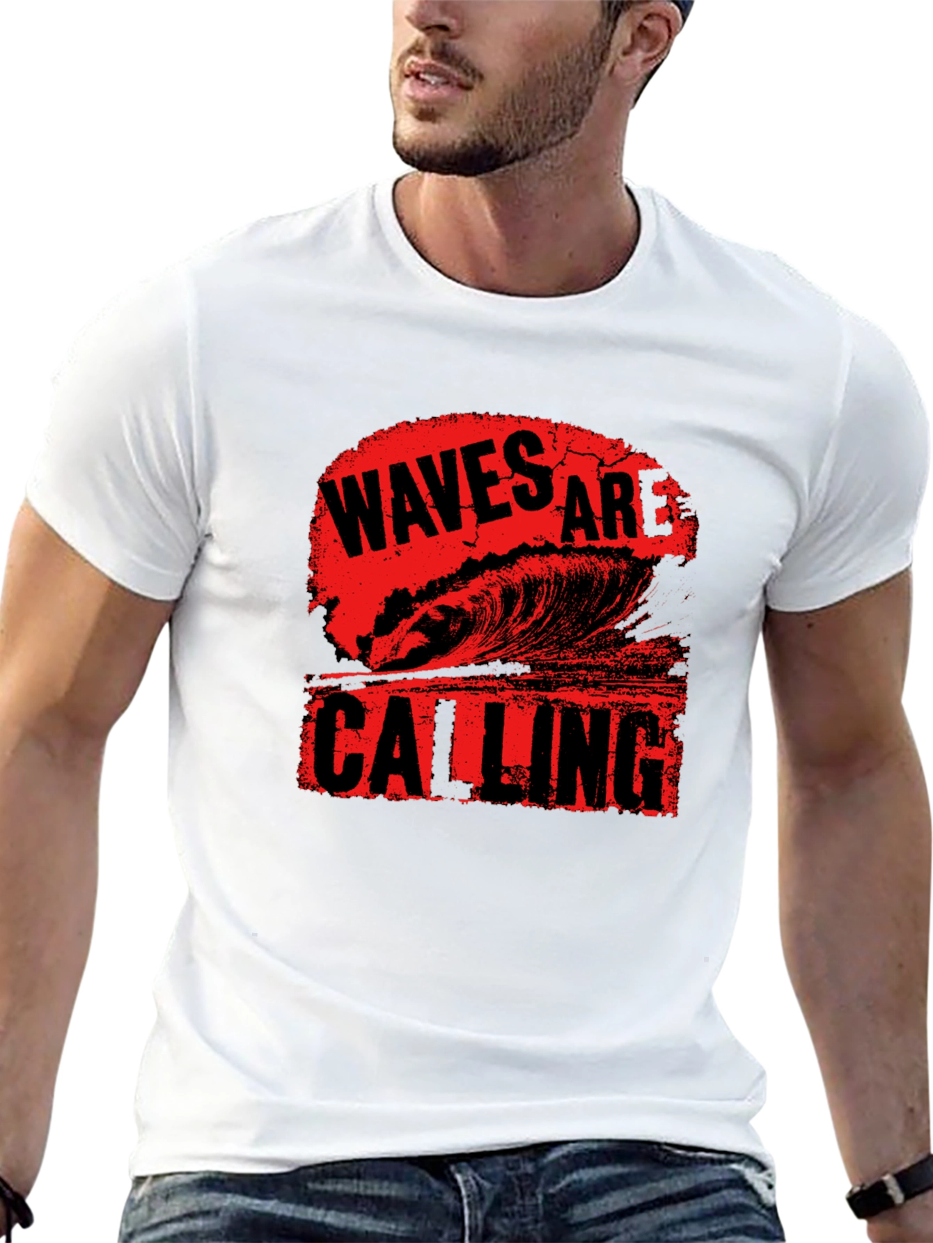 Waves Are Calling Black Graphic Tee Shirt