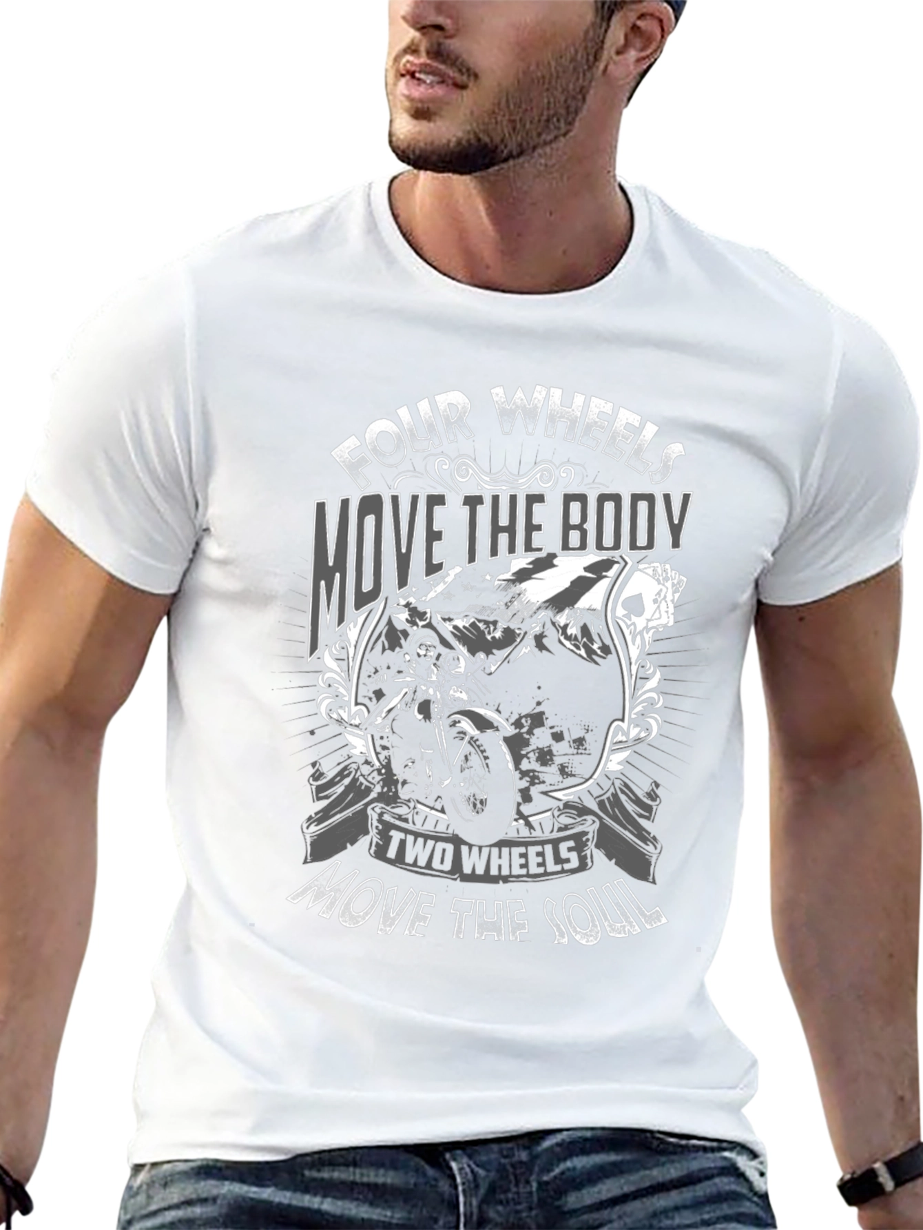 Motorcycle Graphic T-Shirt: Four Wheels Two Wheels