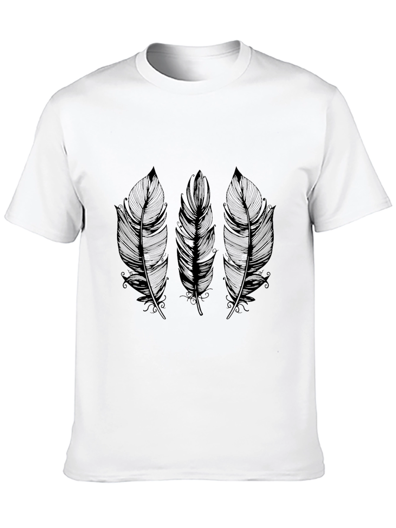 Mens Feather Graphic Print Black T-Shirt