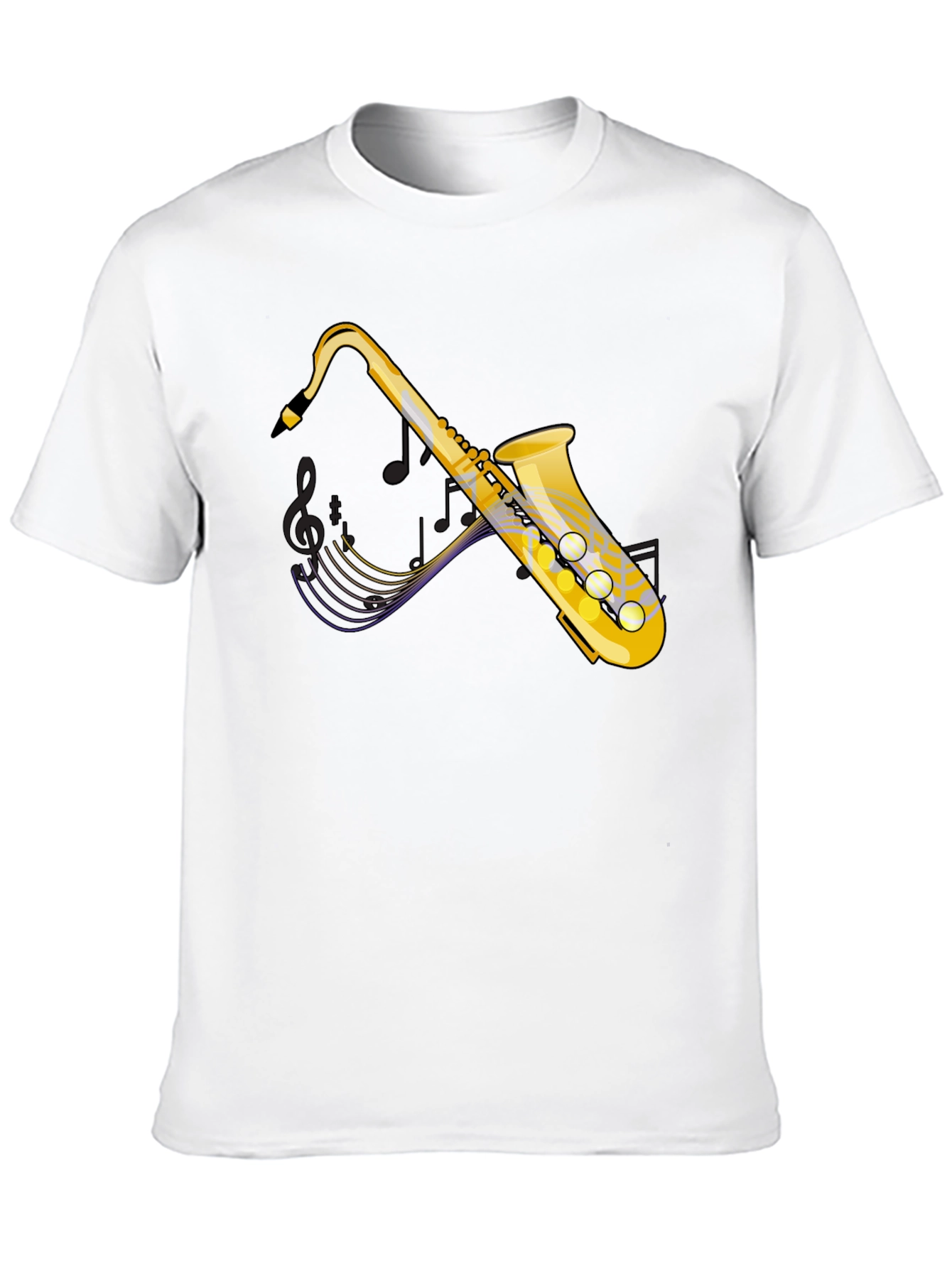 Saxophone Graphic Tee - Black Cotton Casual T-Shirt