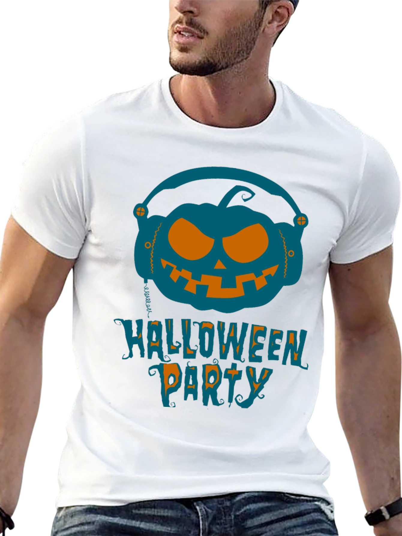 Halloween Party Pumpkin Headphone T-Shirt