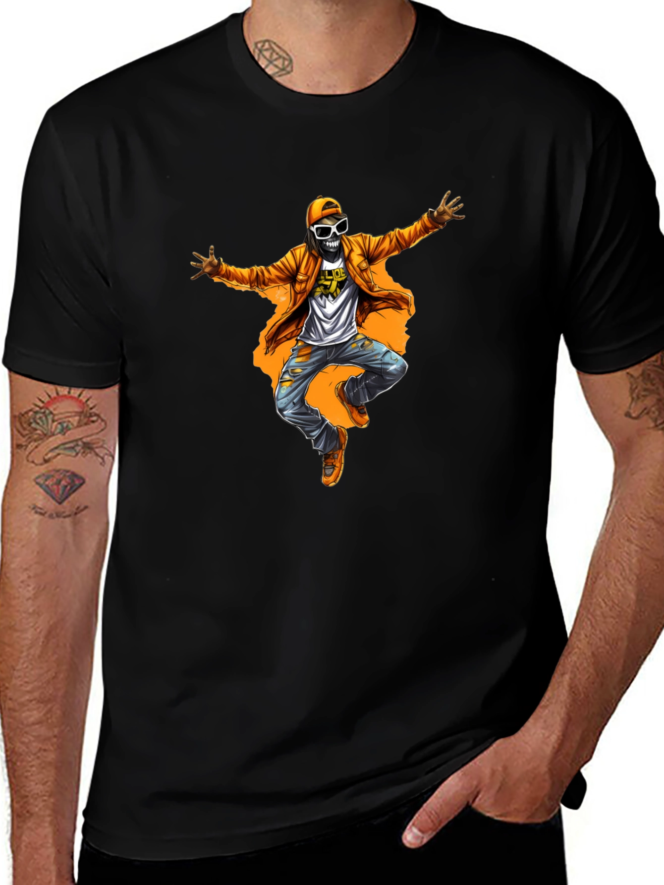 Funky Skeleton Graphic Tee - Black