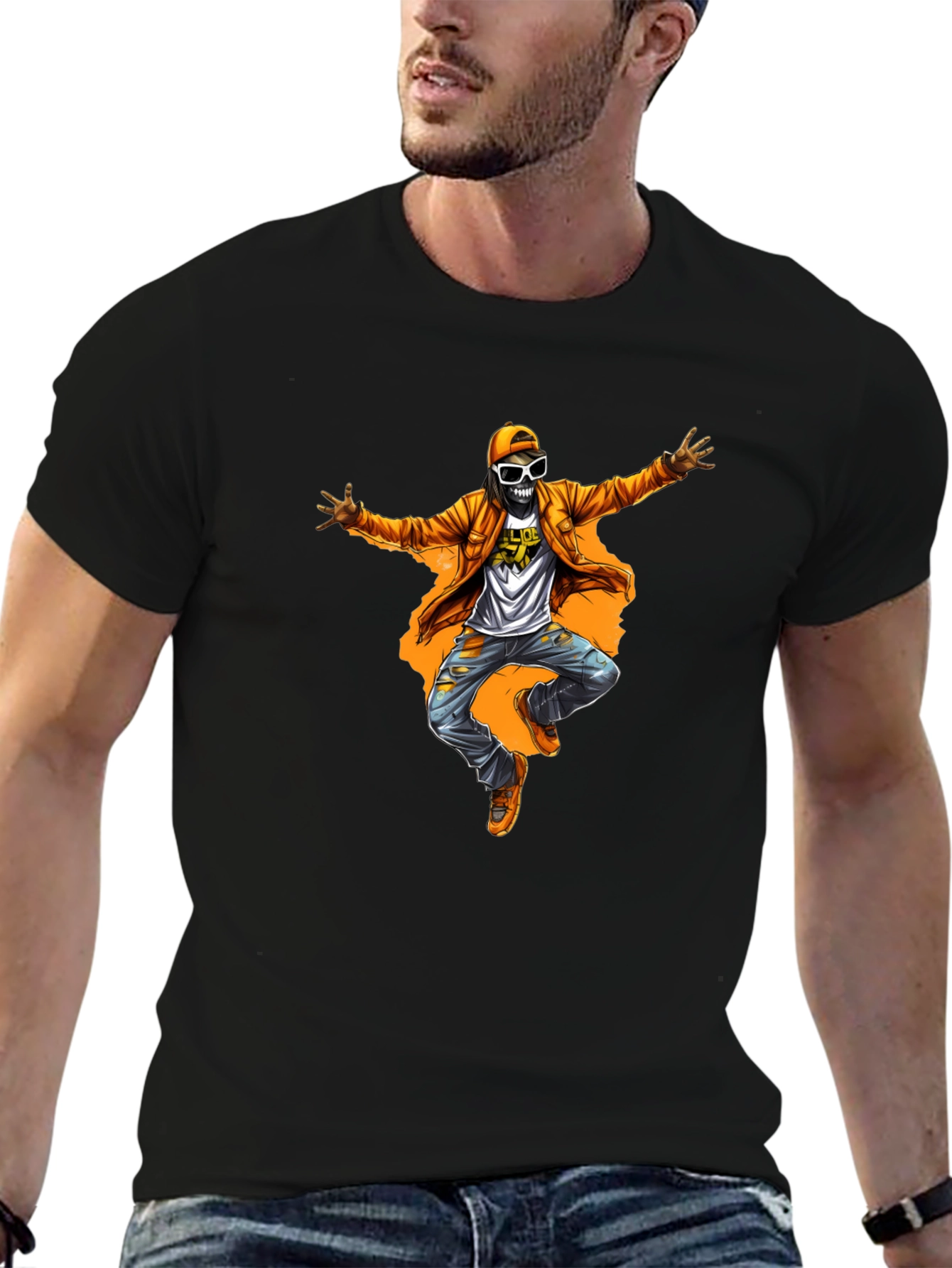 Funky Skeleton Graphic Tee - Black