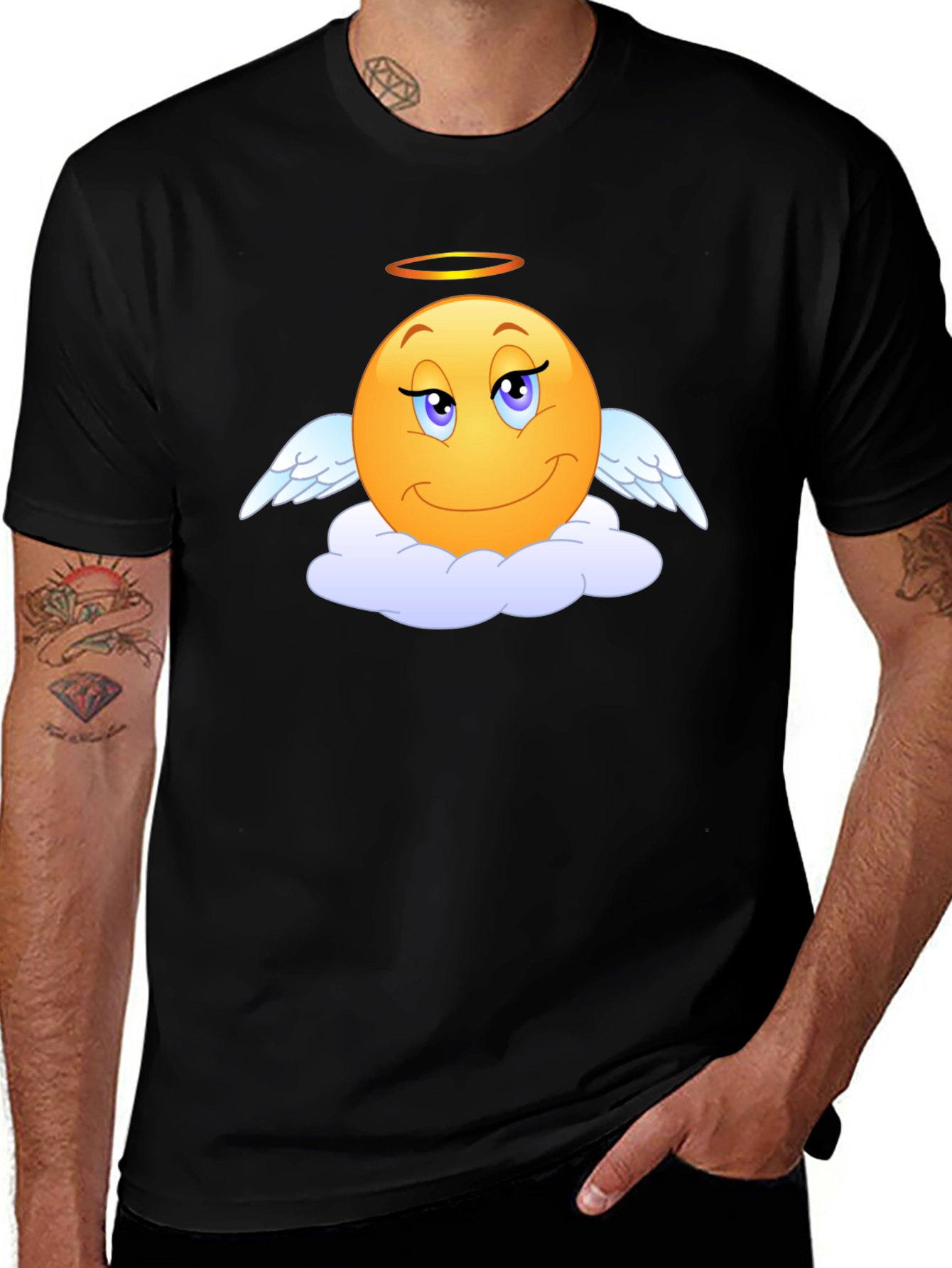 Angel Emoji Black T-Shirt