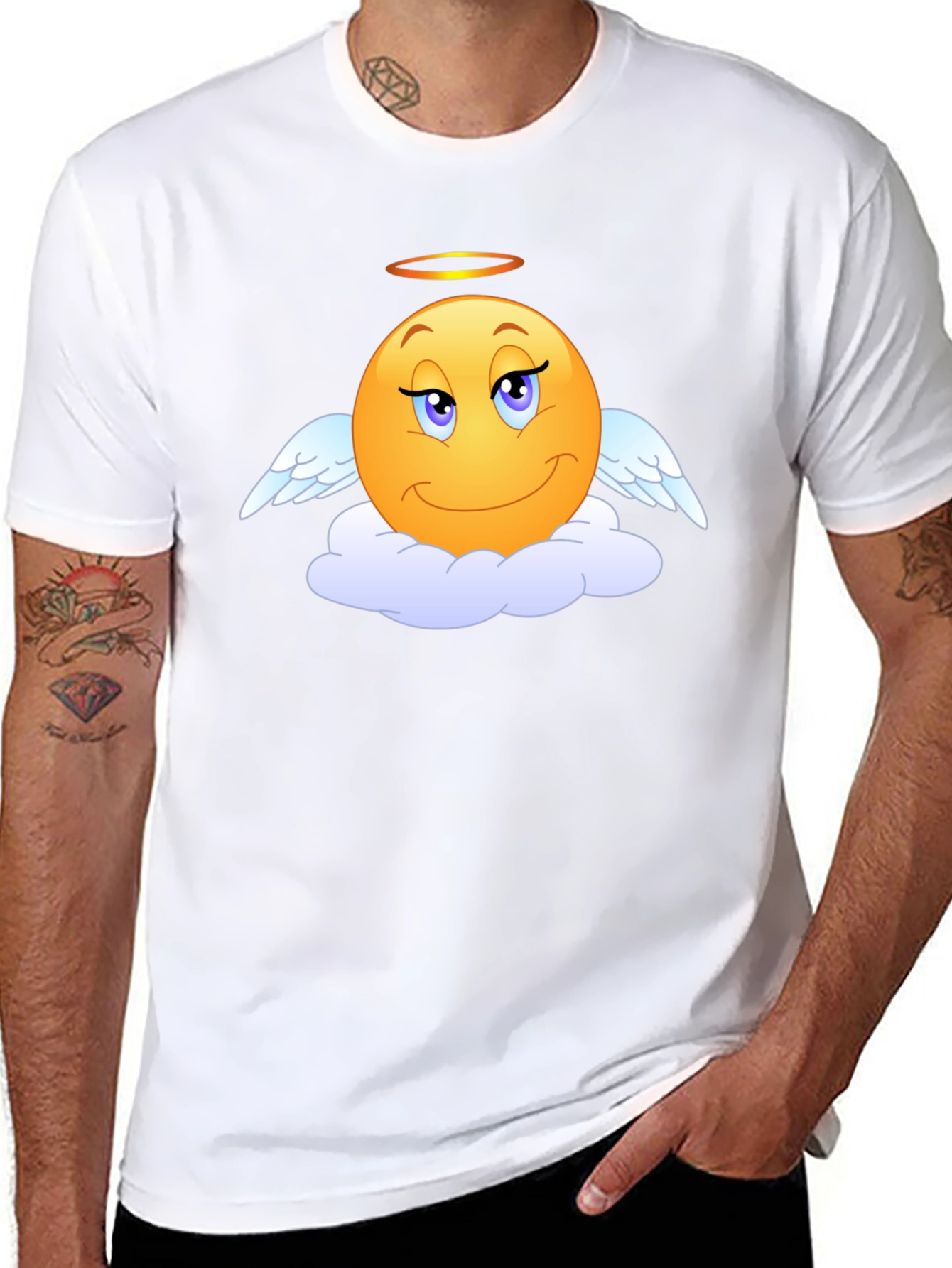 Angel Emoji Black T-Shirt