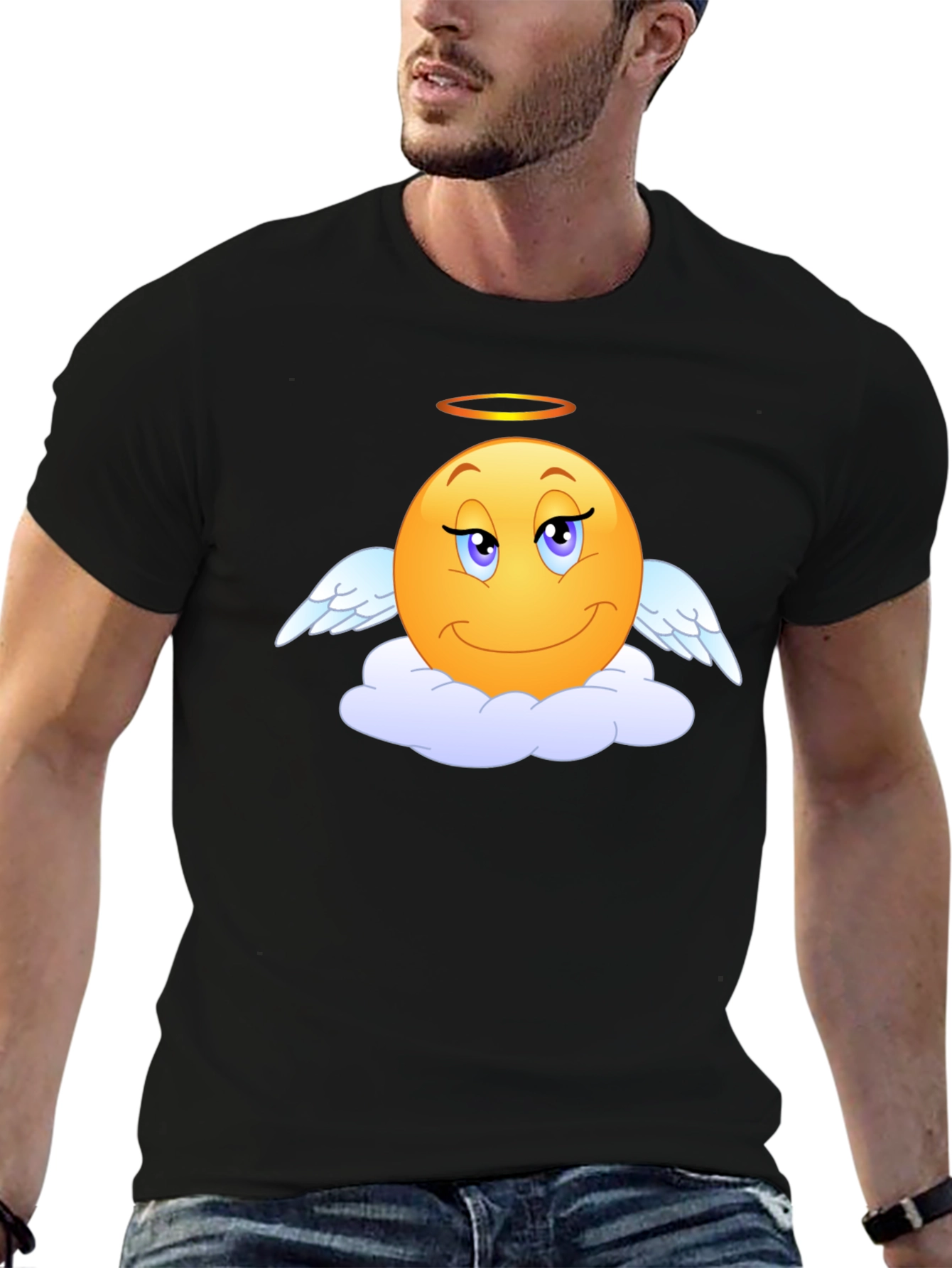 Angel Emoji Black T-Shirt