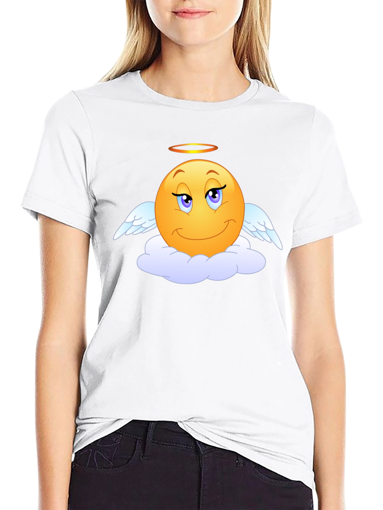 Angel Emoji Black T-Shirt